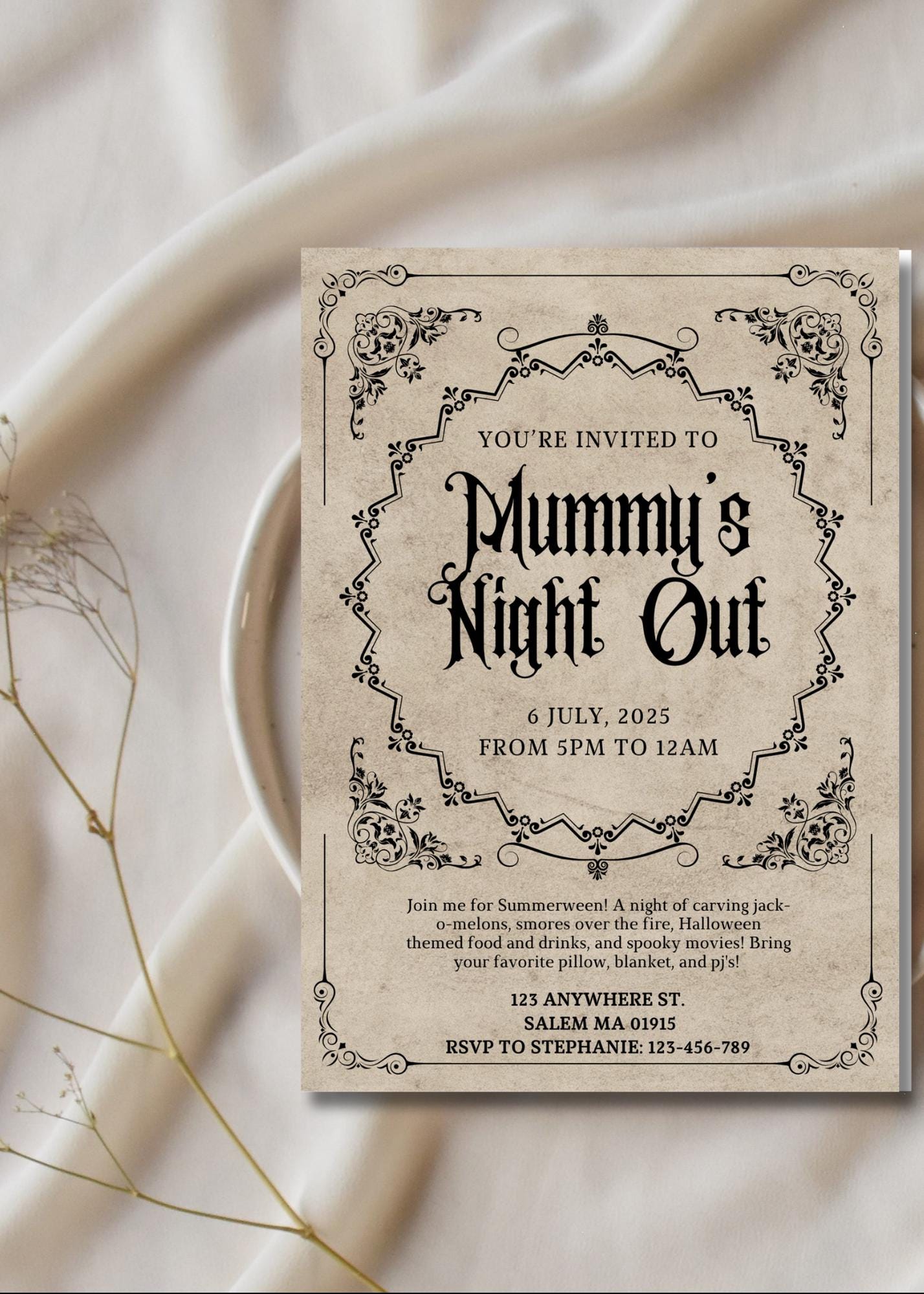 Summerween Invitation: Mummy's Night Out, Editable Halloween Party Invite (Digital Download)