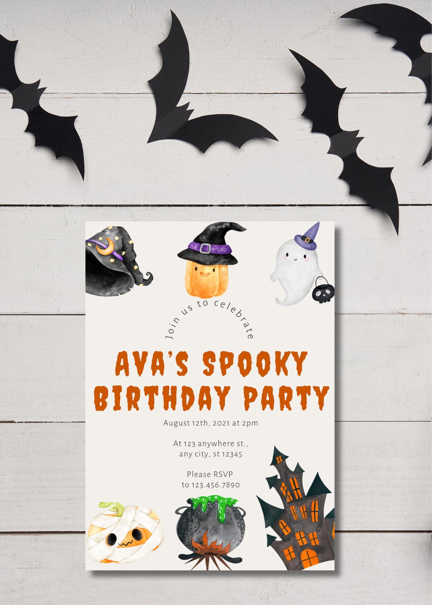 Spooky Halloween Birthday Invitation, Kids Costume Party (Editable Digital File)