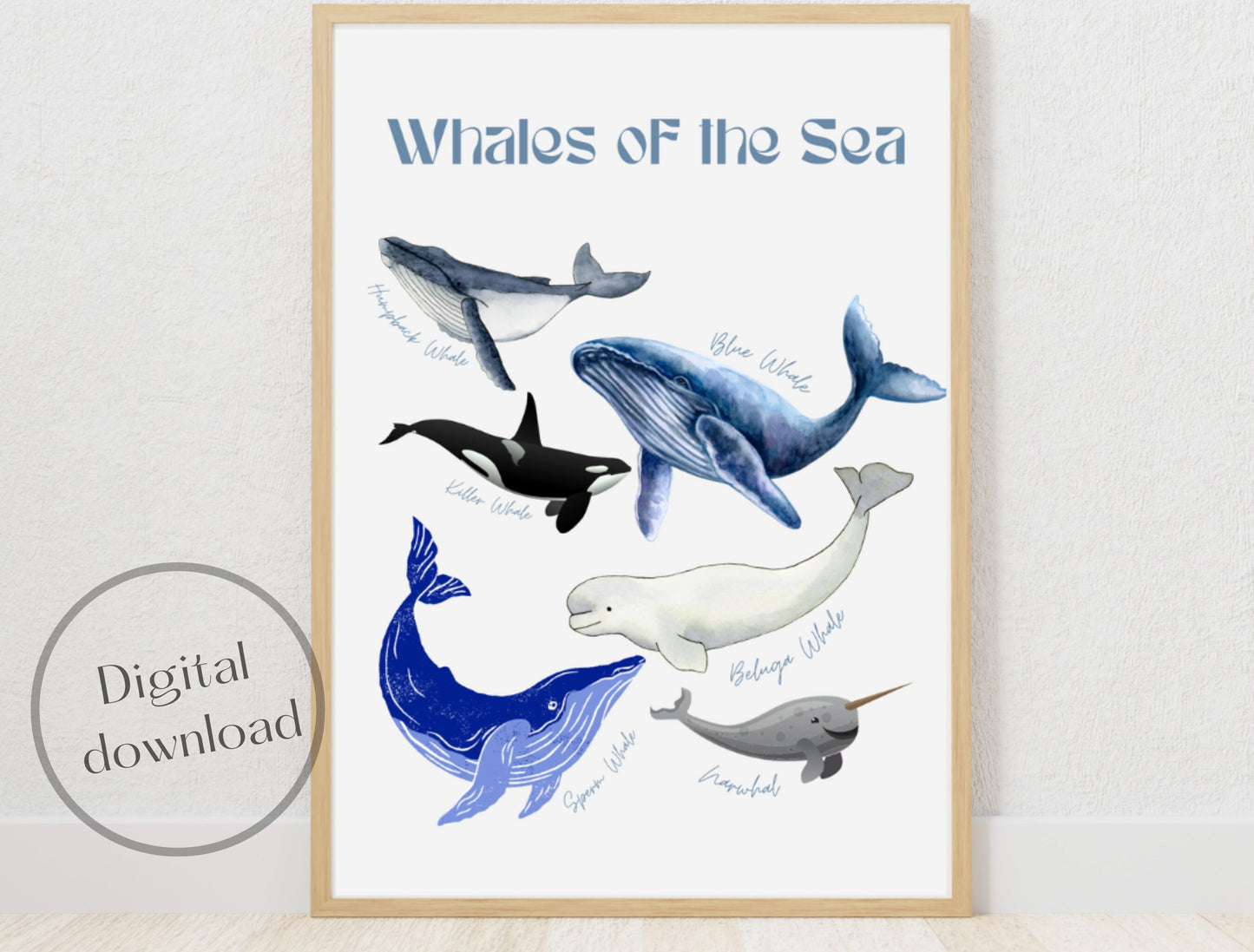 Ocean Nursery Wall Art | Whales of the Sea | Coastal Prints | Kids Nursery Art | Gender Neutral | Instant Download