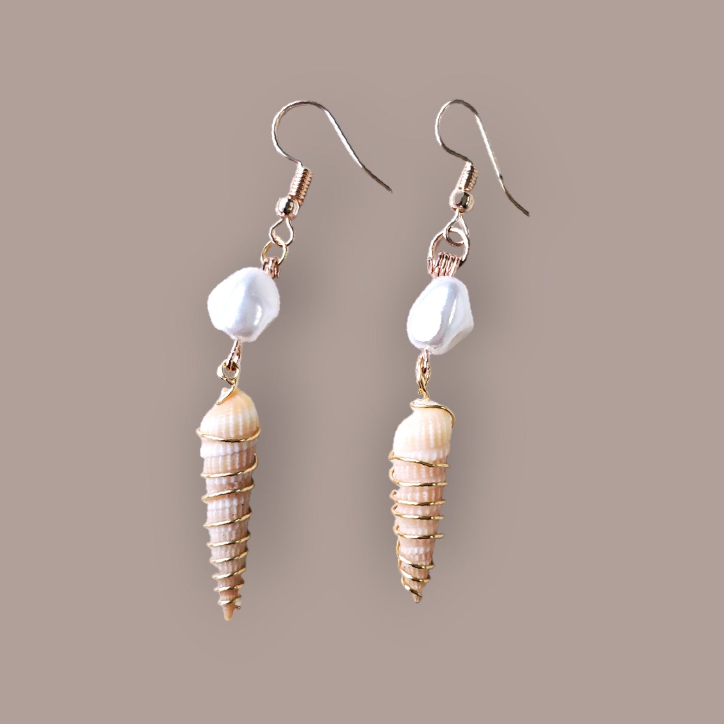 Natural, Handpicked Seashell Earrings with Pearl Accent, Gold Plated
