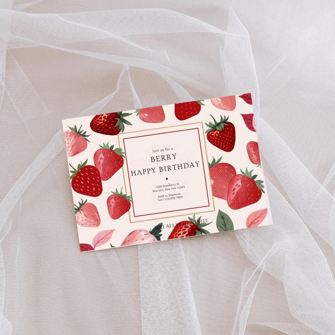 Strawberry Birthday Party Invite: Berry Sweet Theme (Digital File)