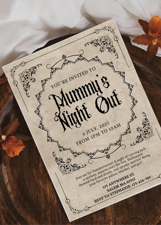 Summerween Invitation: Mummy's Night Out, Editable Halloween Party Invite (Digital Download)