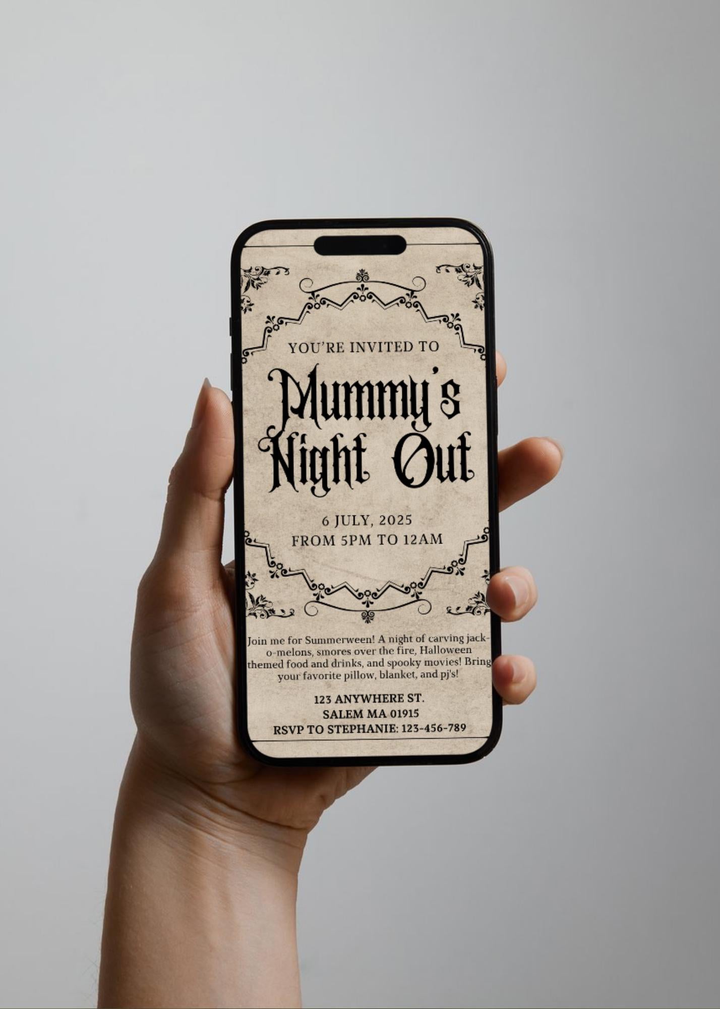 Summerween Invitation: Mummy's Night Out, Editable Halloween Party Invite (Digital Download)