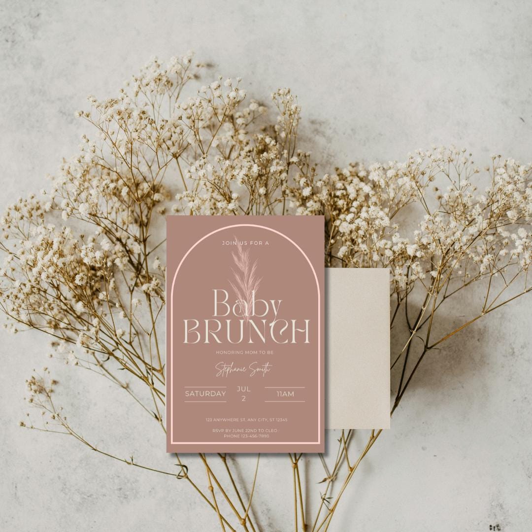 Boho Baby Brunch Invitation: Neutral Colors, Editable Canva Template (Digital Download)