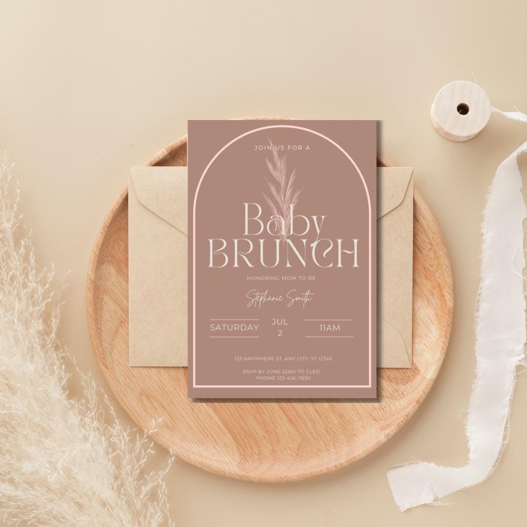 Boho Baby Brunch Invitation: Neutral Colors, Editable Canva Template (Digital Download)