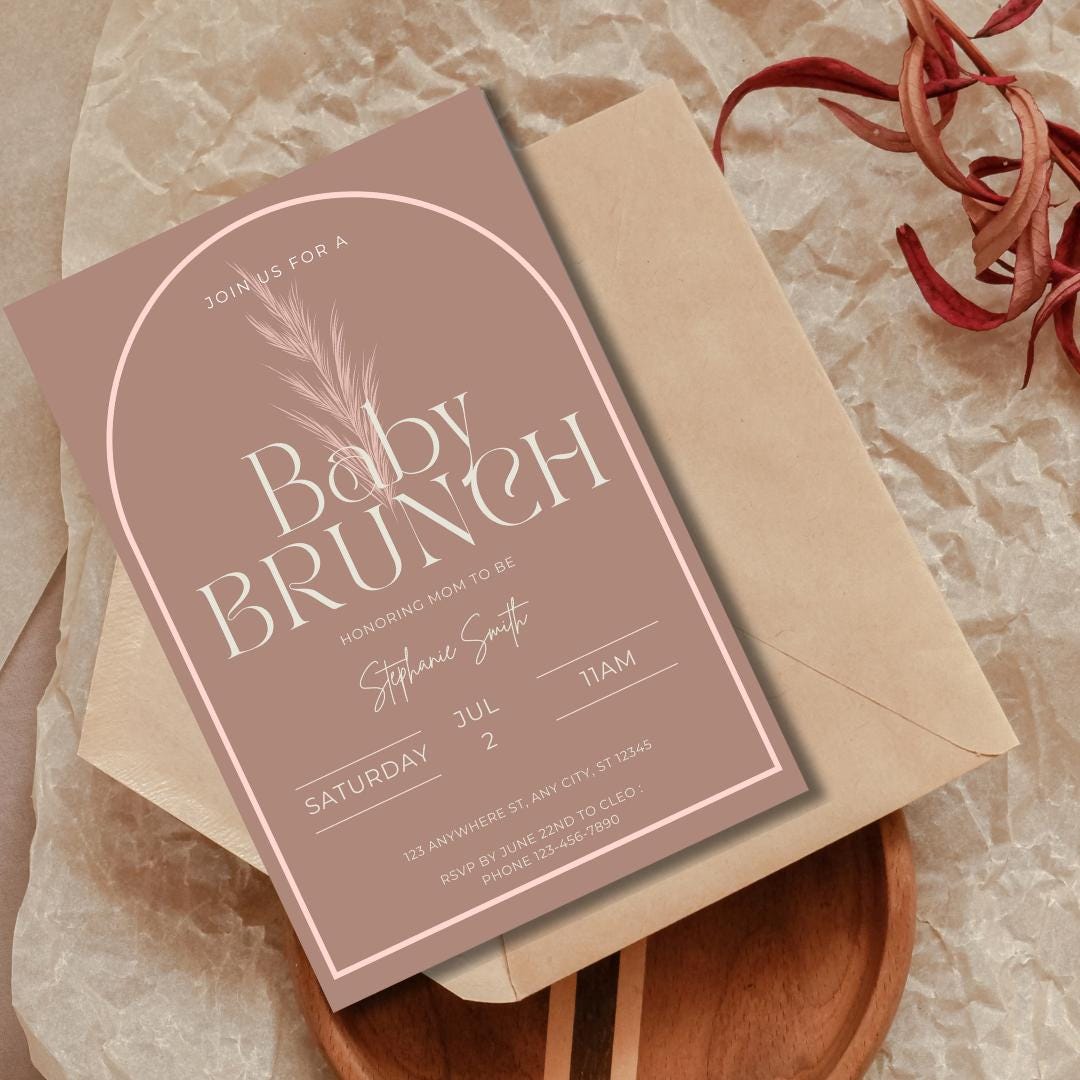 Boho Baby Brunch Invitation: Neutral Colors, Editable Canva Template (Digital Download)