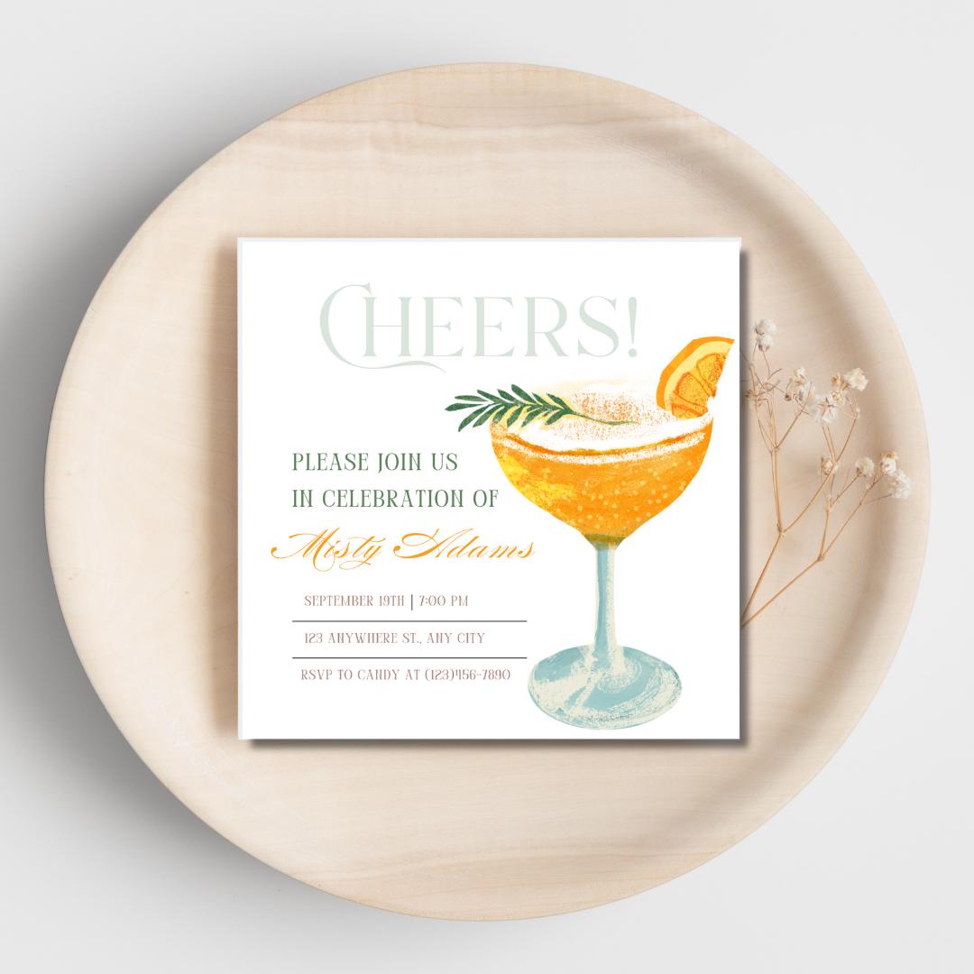 Elegant Cocktail Party Invitation: Cheers Celebration (Digital Download)