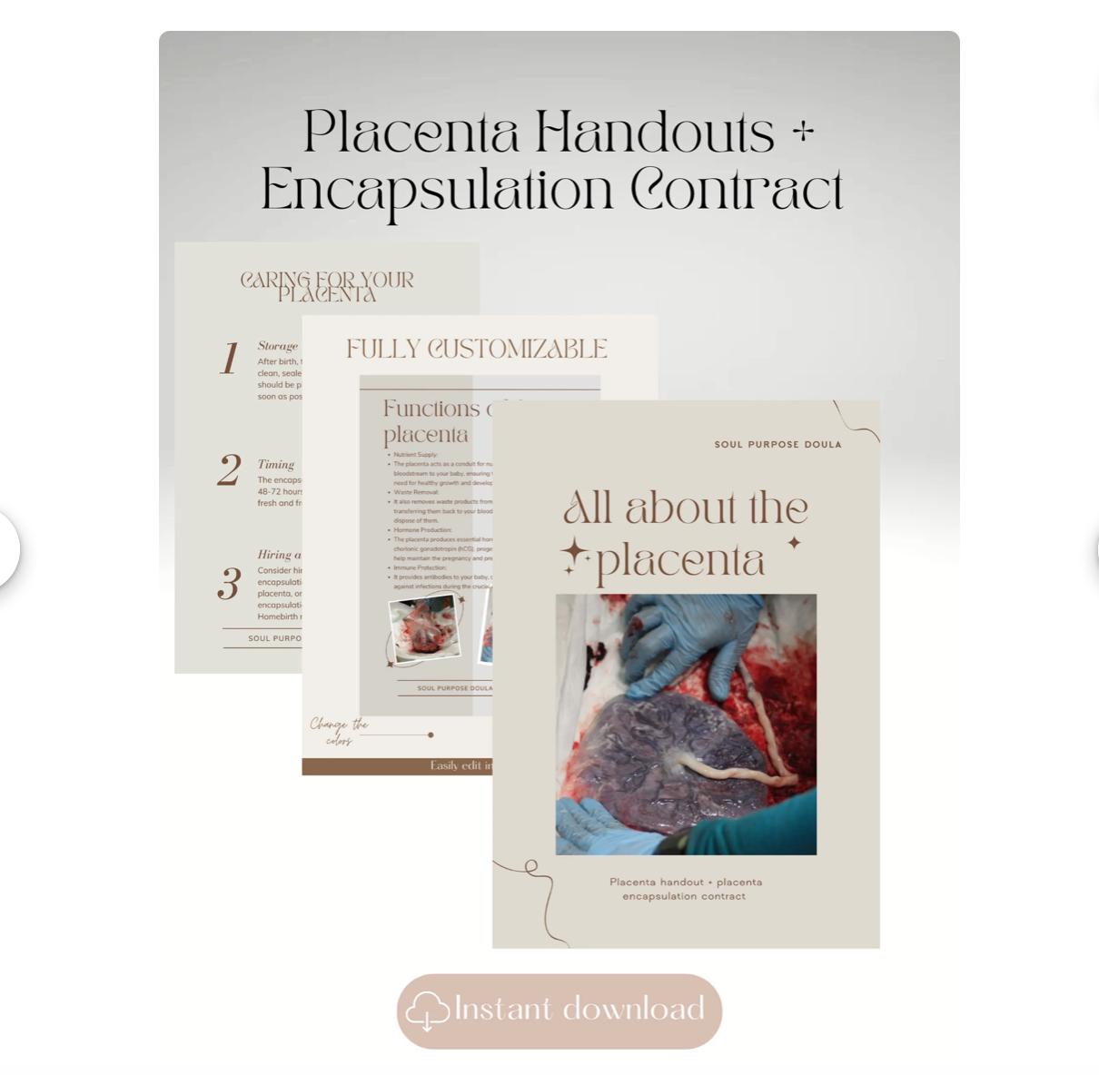 Placenta Encapsulation Contract & Handout Template, Editable Doula Forms, for Doulas, midwives, and placenta specialists