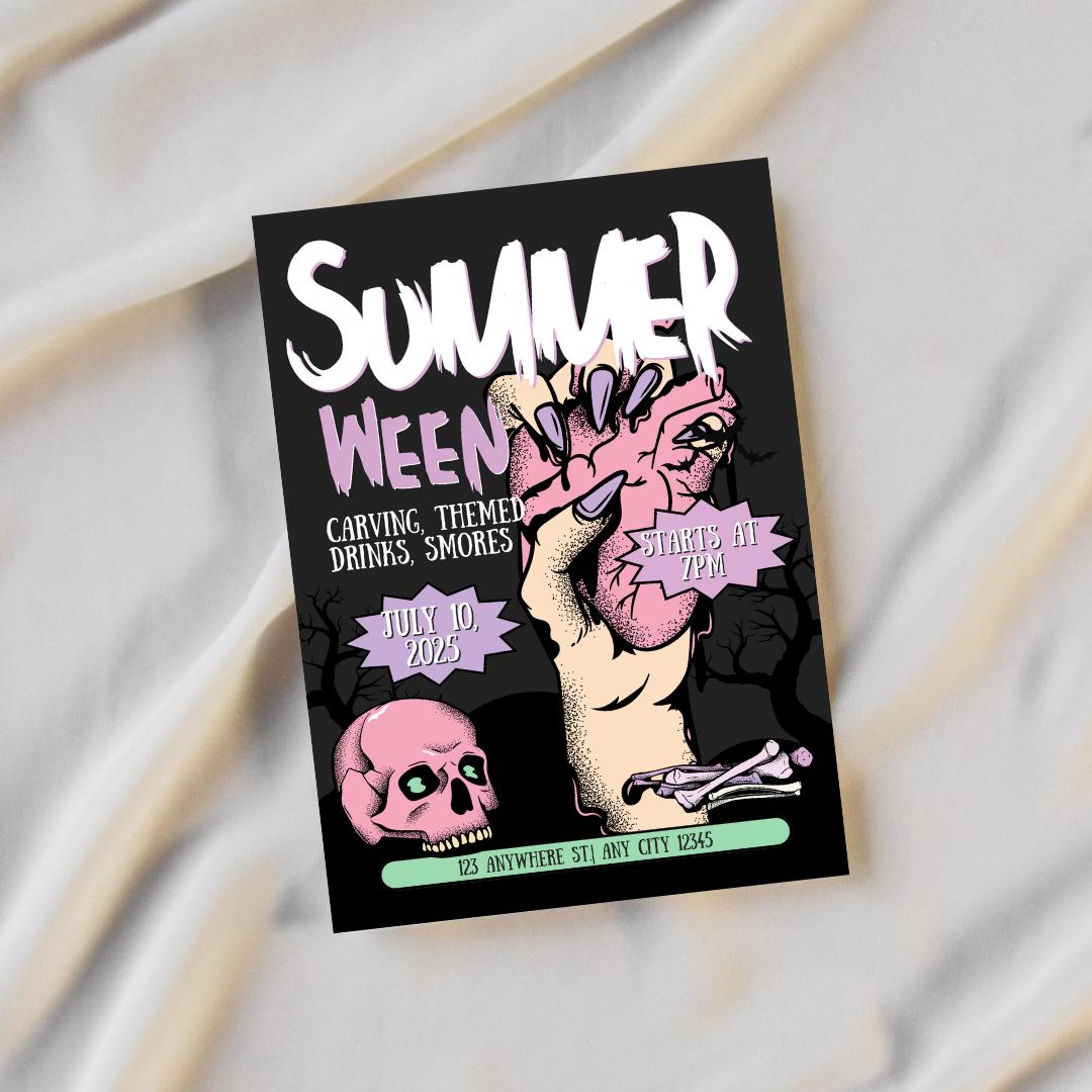 Summerween Party Invitation: Spooky Halloween Canva Template (Digital Download)