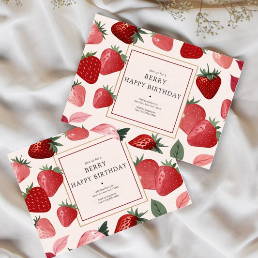 Strawberry Birthday Party Invite: Berry Sweet Theme (Digital File)