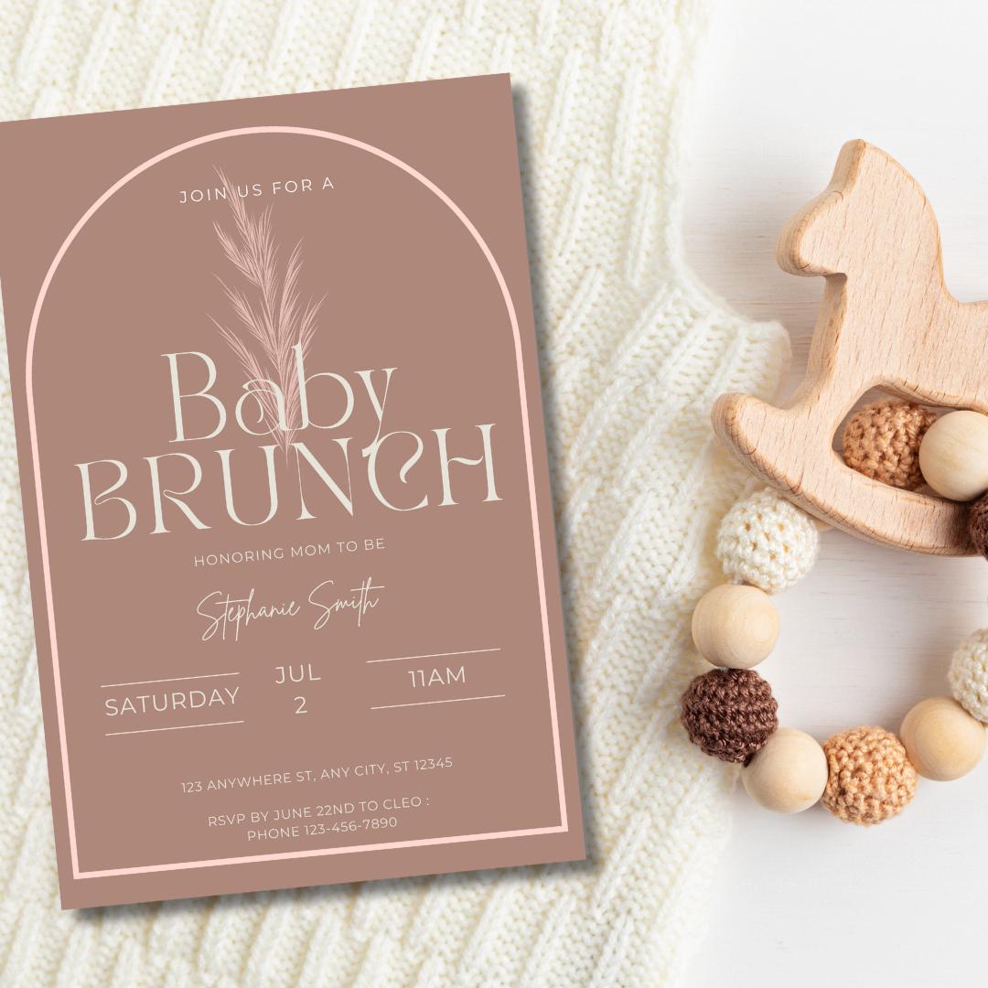 Boho Baby Brunch Invitation: Neutral Colors, Editable Canva Template (Digital Download)