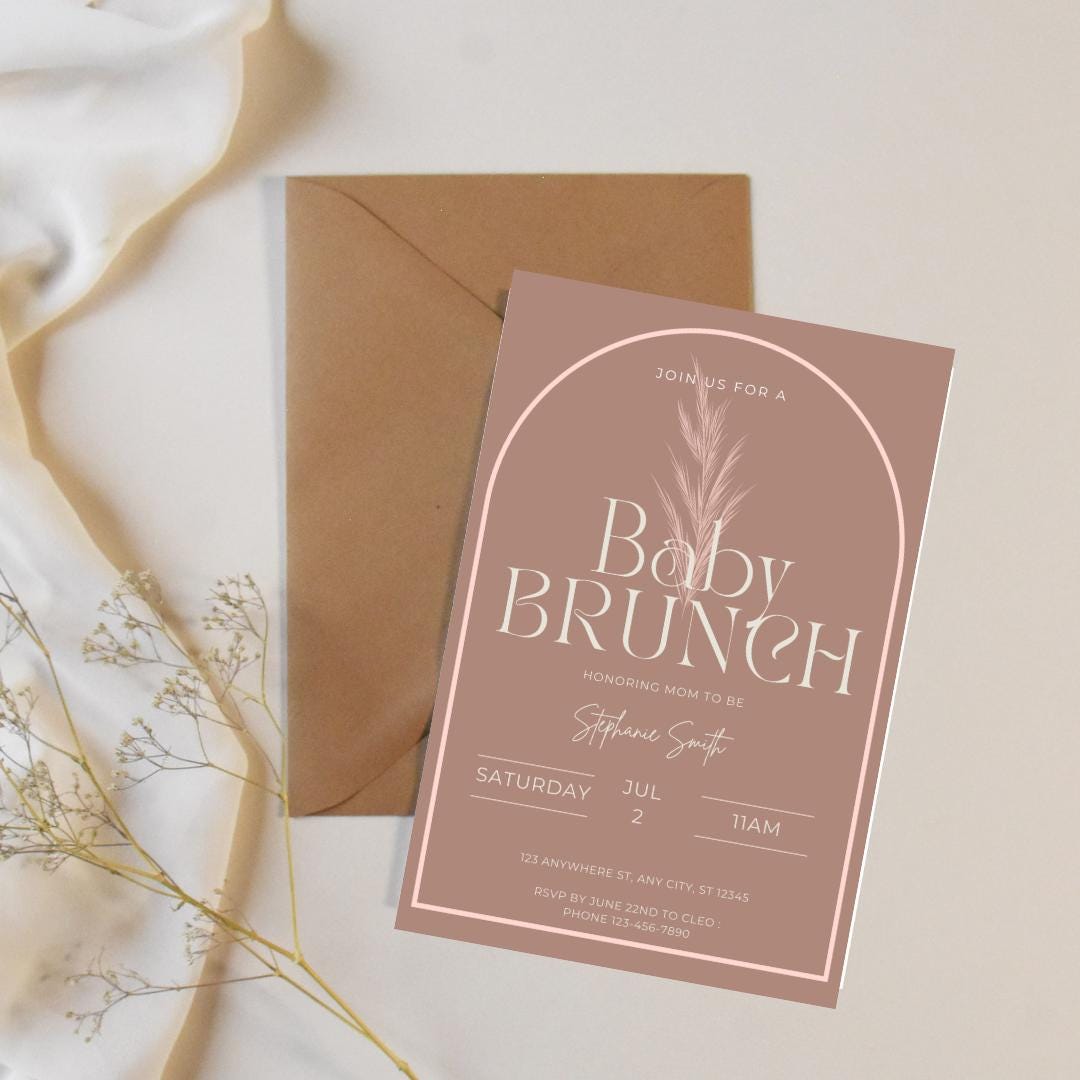Boho Baby Brunch Invitation: Neutral Colors, Editable Canva Template (Digital Download)