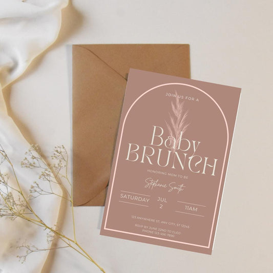 Boho Baby Brunch Invitation: Neutral Colors, Editable Canva Template (Digital Download)