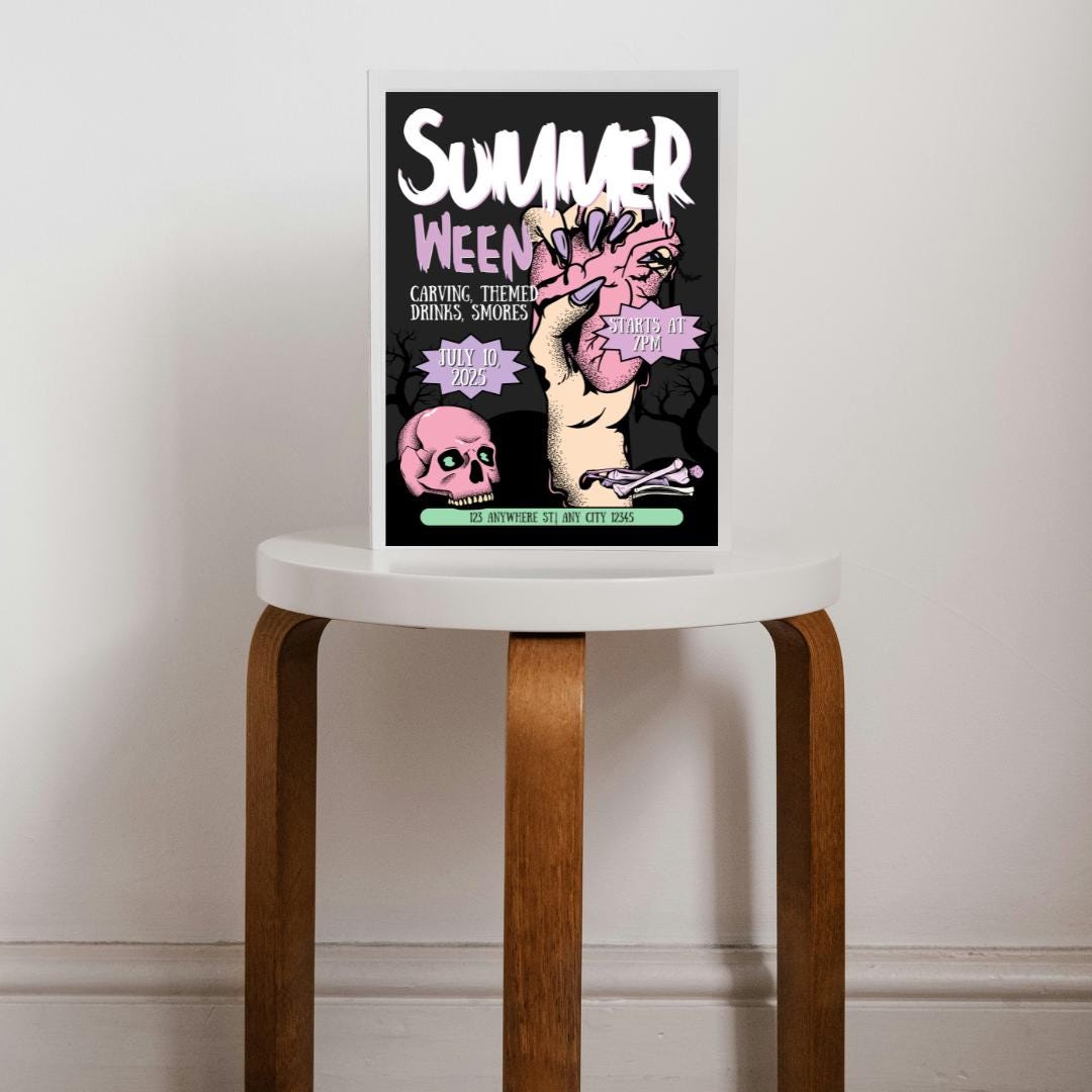 Summerween Party Invitation: Spooky Halloween Canva Template (Digital Download)