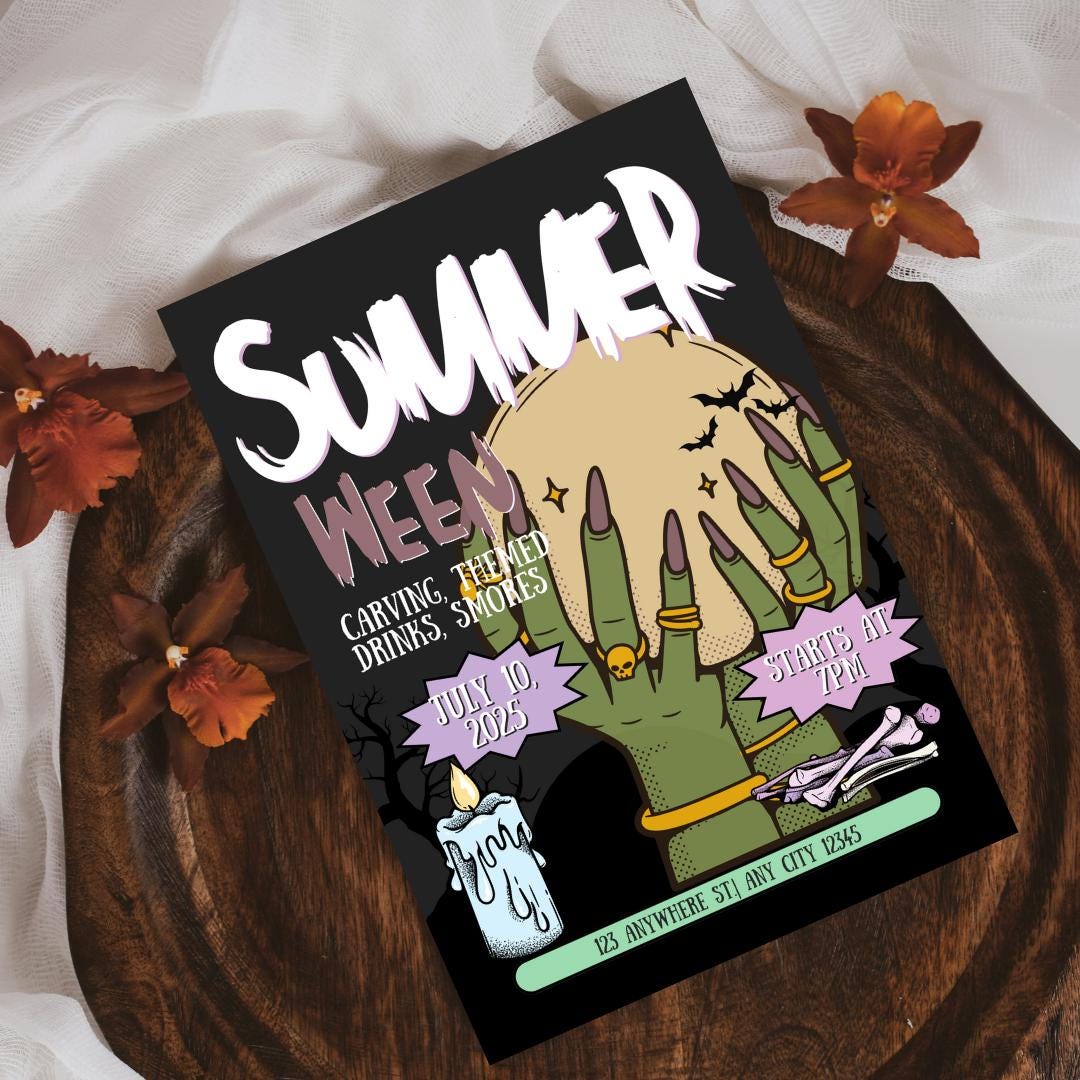 Summerween Party Invitation: Spooky Crystal Ball Design (Digital Download)