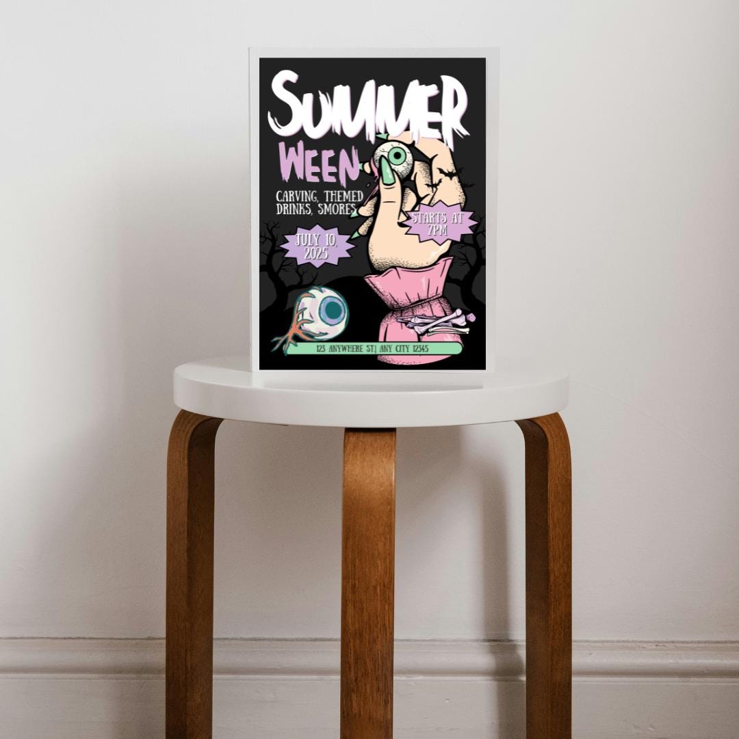 Summerween Party Invitation, Spooky Summer Halloween Invite, Costume Party Digital Download, Editable Canva Template