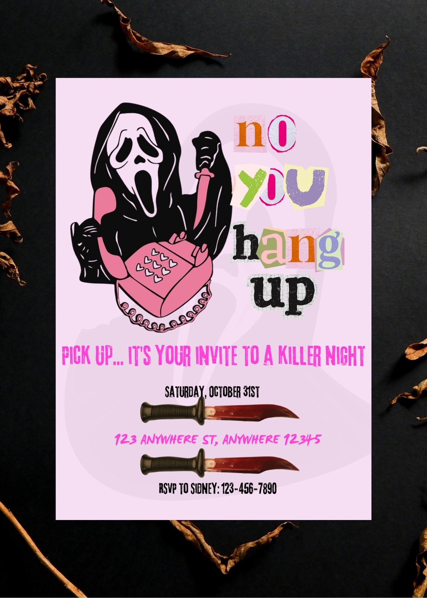 Ghostface Halloween Party Invitation: Pink Scream Invite (Digital Download)