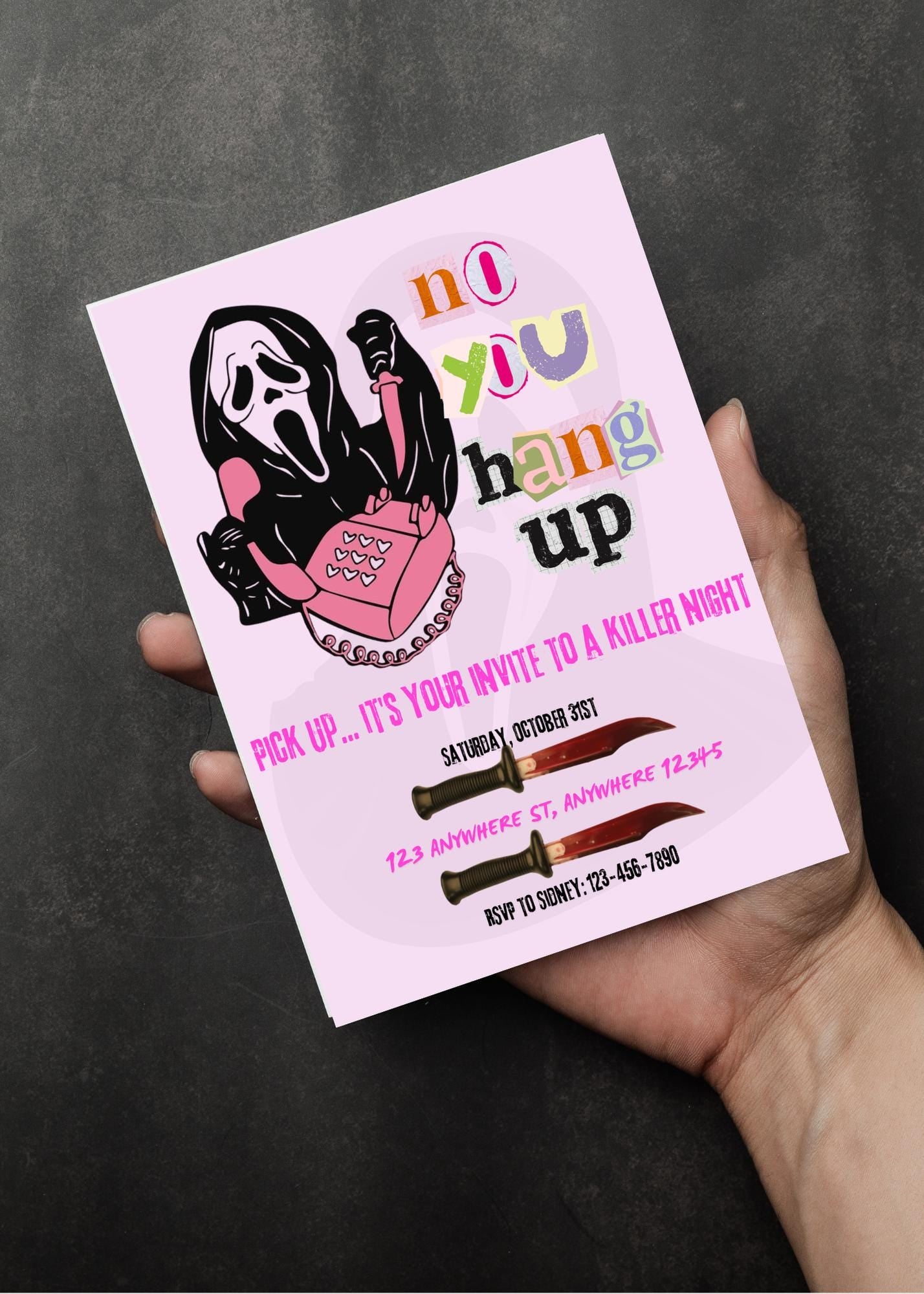 Ghostface Halloween Party Invitation: Pink Scream Invite (Digital Download)