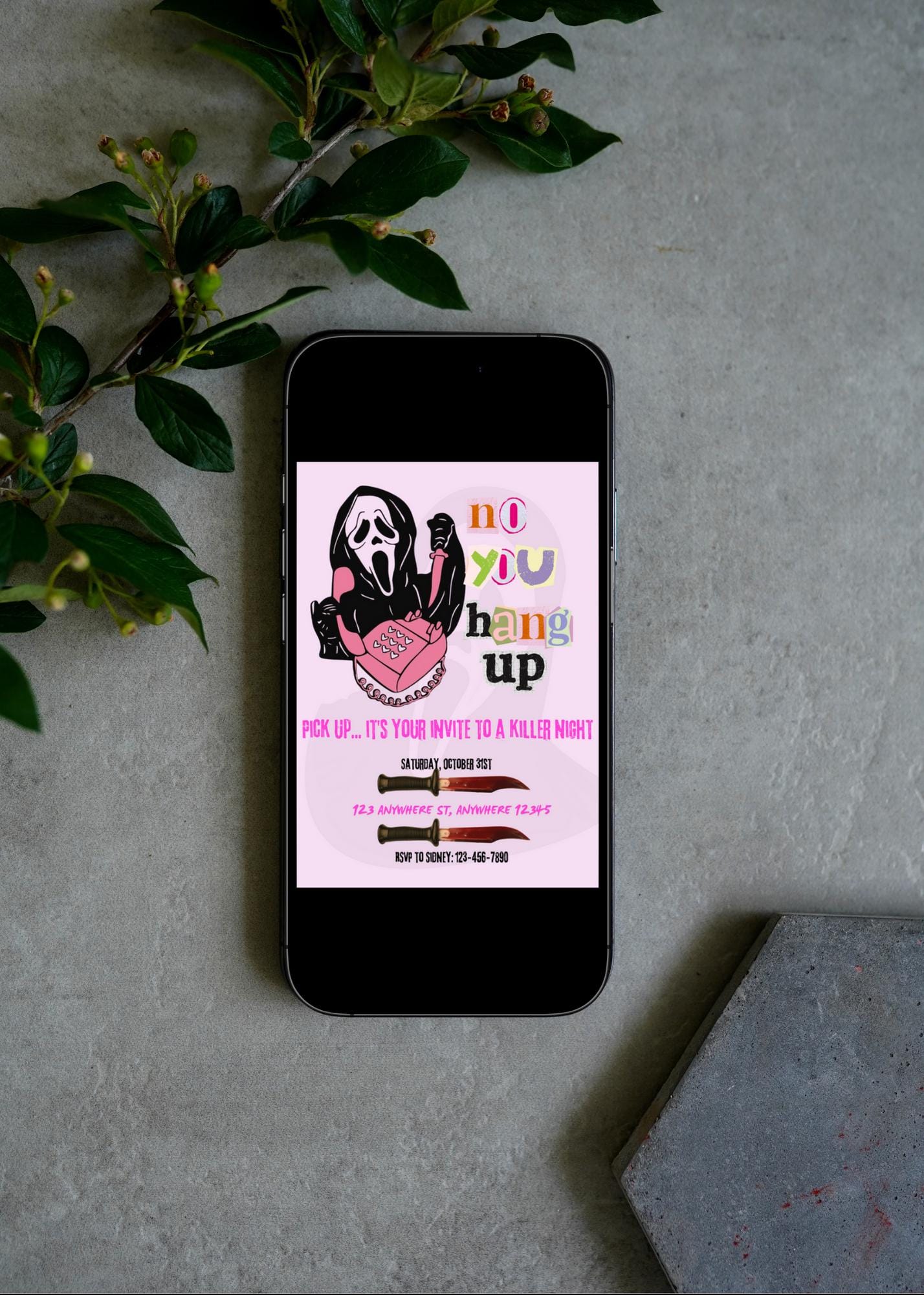 Ghostface Halloween Party Invitation: Pink Scream Invite (Digital Download)