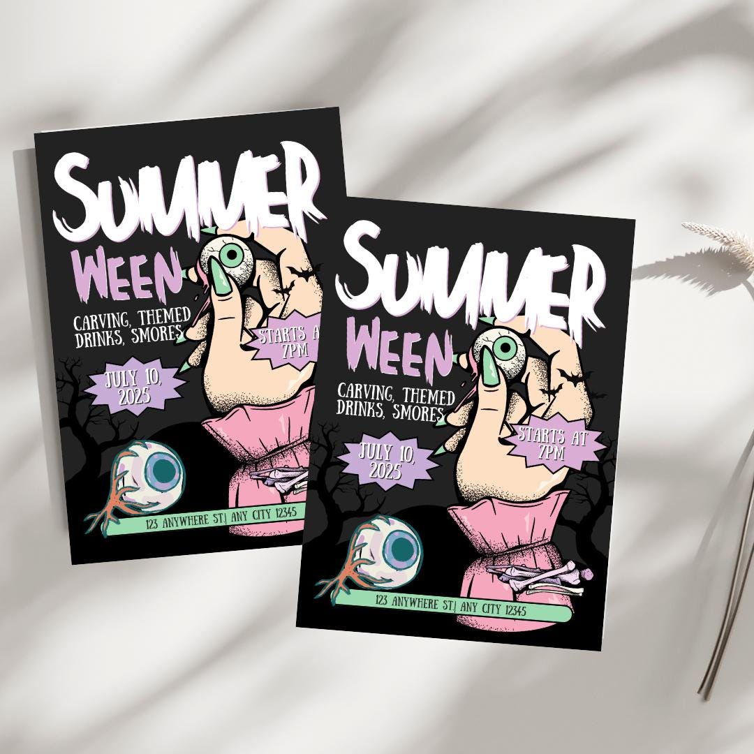 Summerween Eyeball Party Invitation & Dinner Menu (Digital Download)