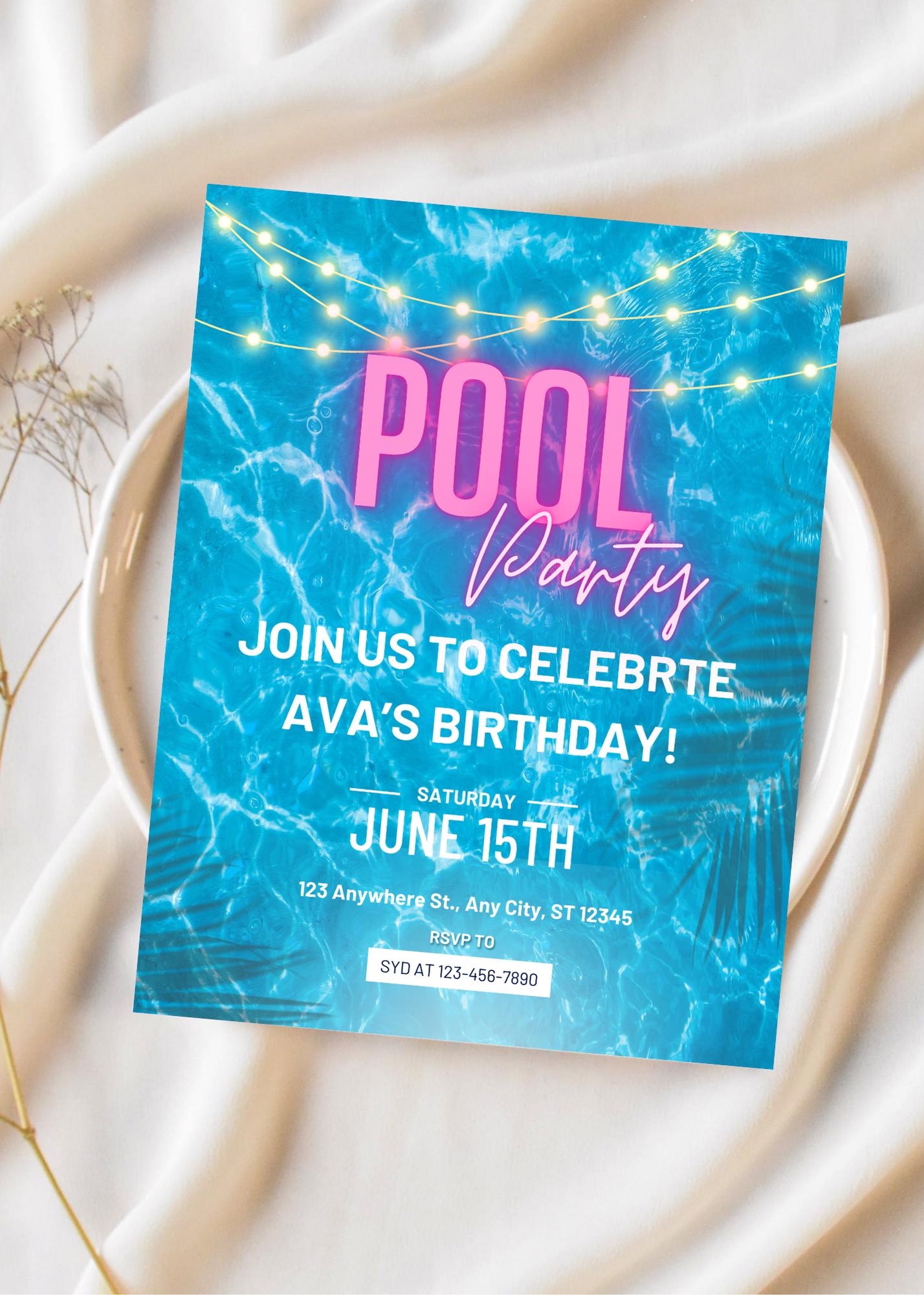 Editable Pool Party Birthday Invitation: Tropical Theme (Digital Download)