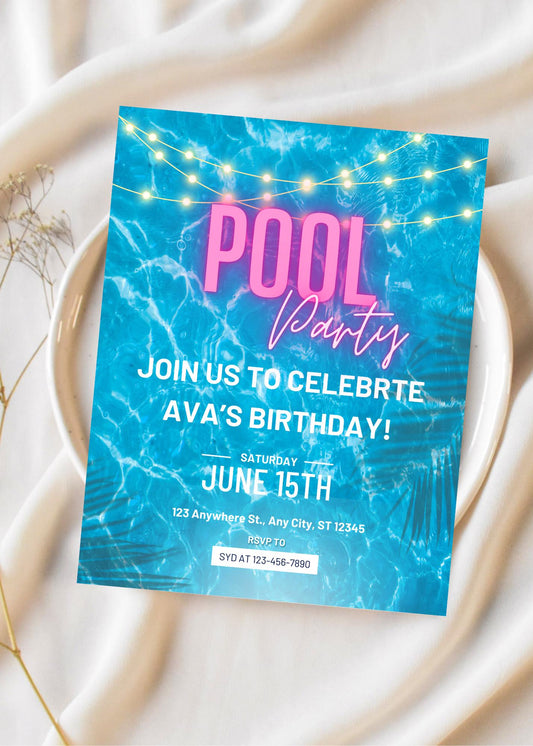 Editable Pool Party Birthday Invitation: Tropical Theme (Digital Download)