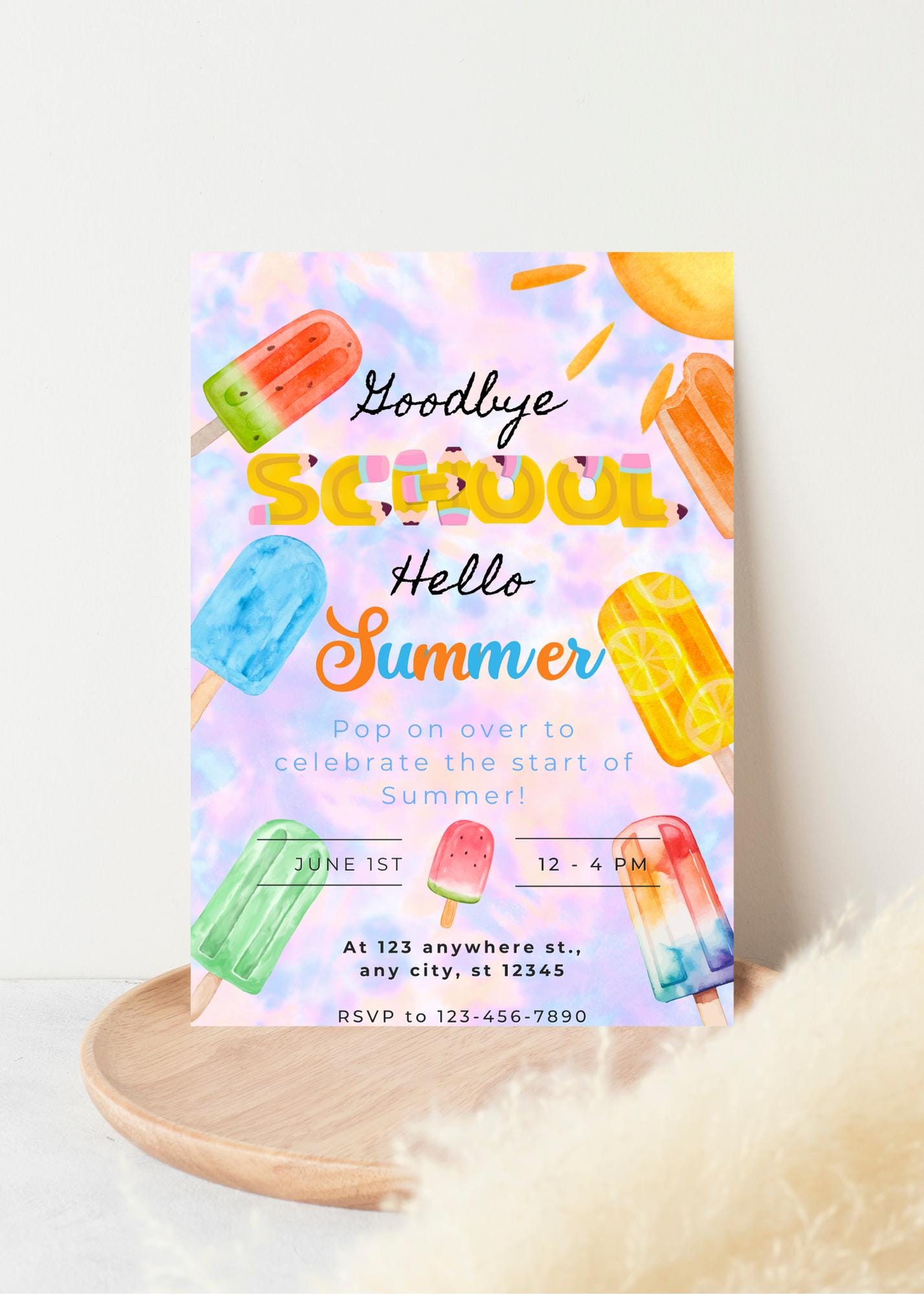 End of School Pool Party Invitation: Popsicle Summer Theme (Digital Download)