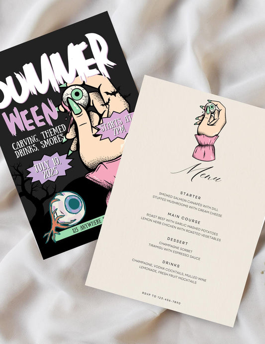 Summerween Eyeball Party Invitation & Dinner Menu (Digital Download)