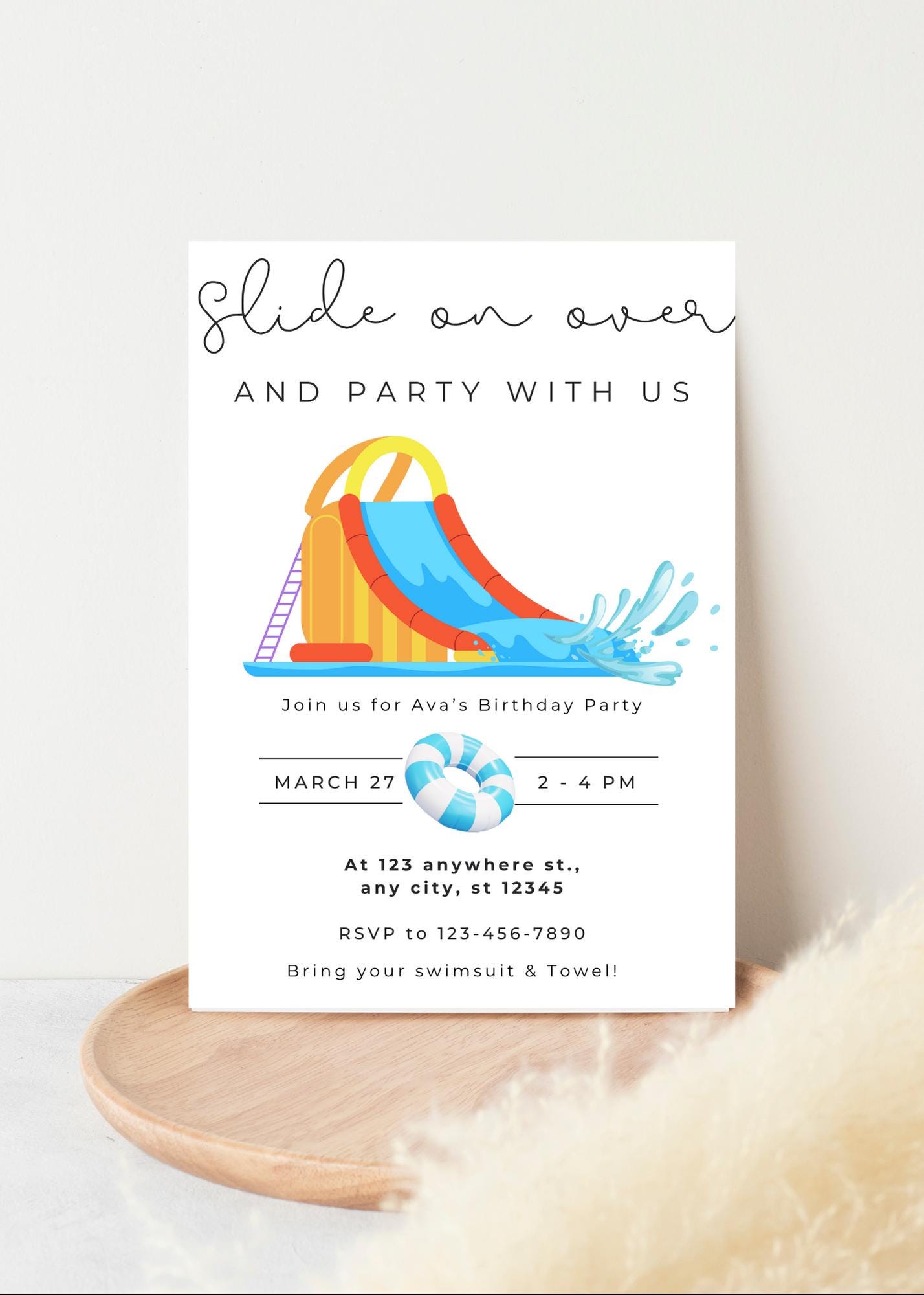 Waterslide Birthday Invitation: Summer Pool Party, Editable Canva Template (Digital Download)