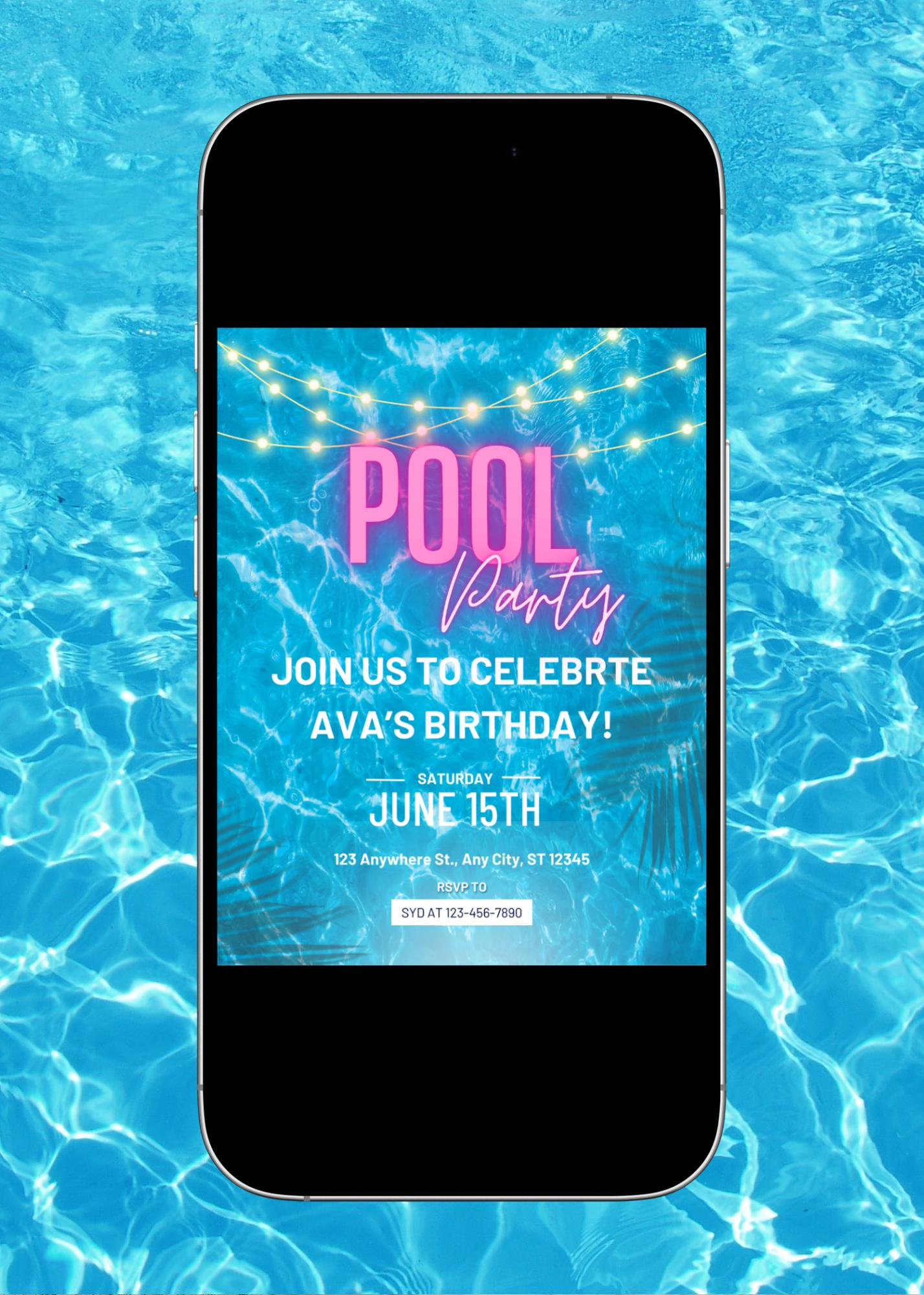 Editable Pool Party Birthday Invitation: Tropical Theme (Digital Download)