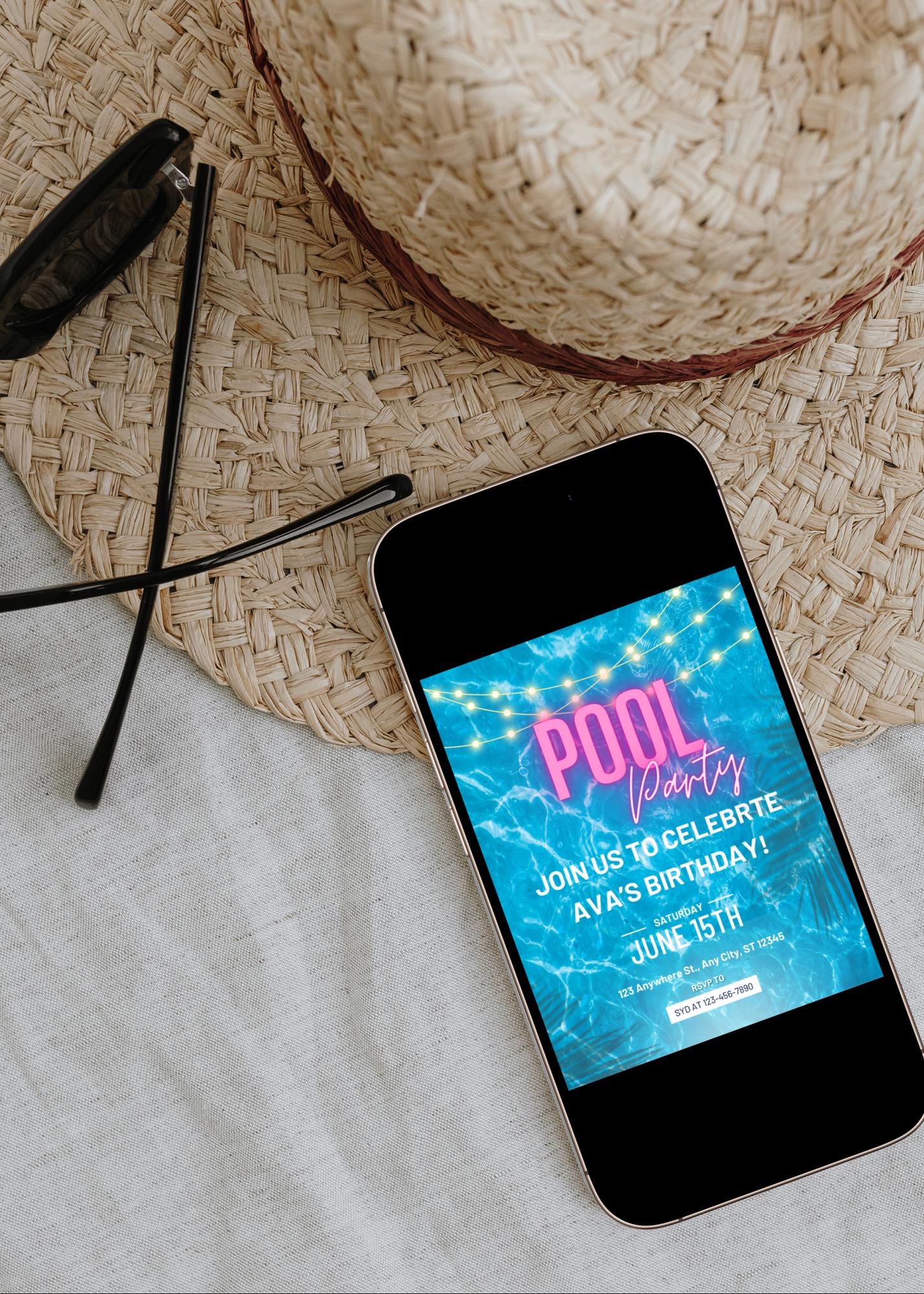 Editable Pool Party Birthday Invitation: Tropical Theme (Digital Download)