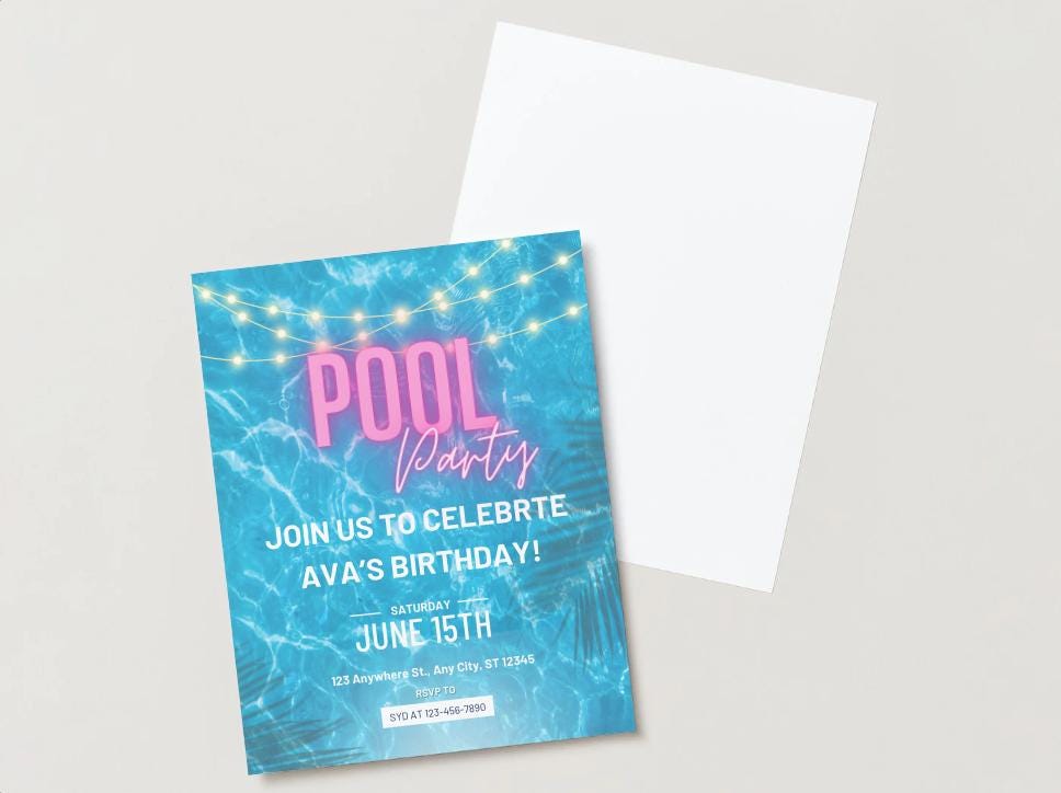 Editable Pool Party Birthday Invitation: Tropical Theme (Digital Download)
