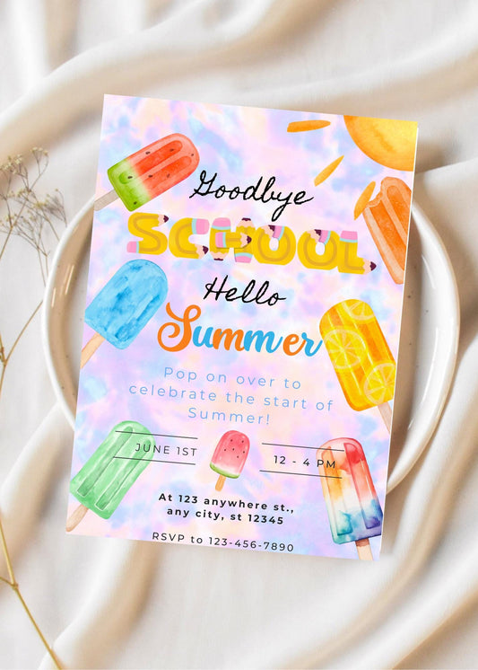 End of School Pool Party Invitation: Popsicle Summer Theme (Digital Download)