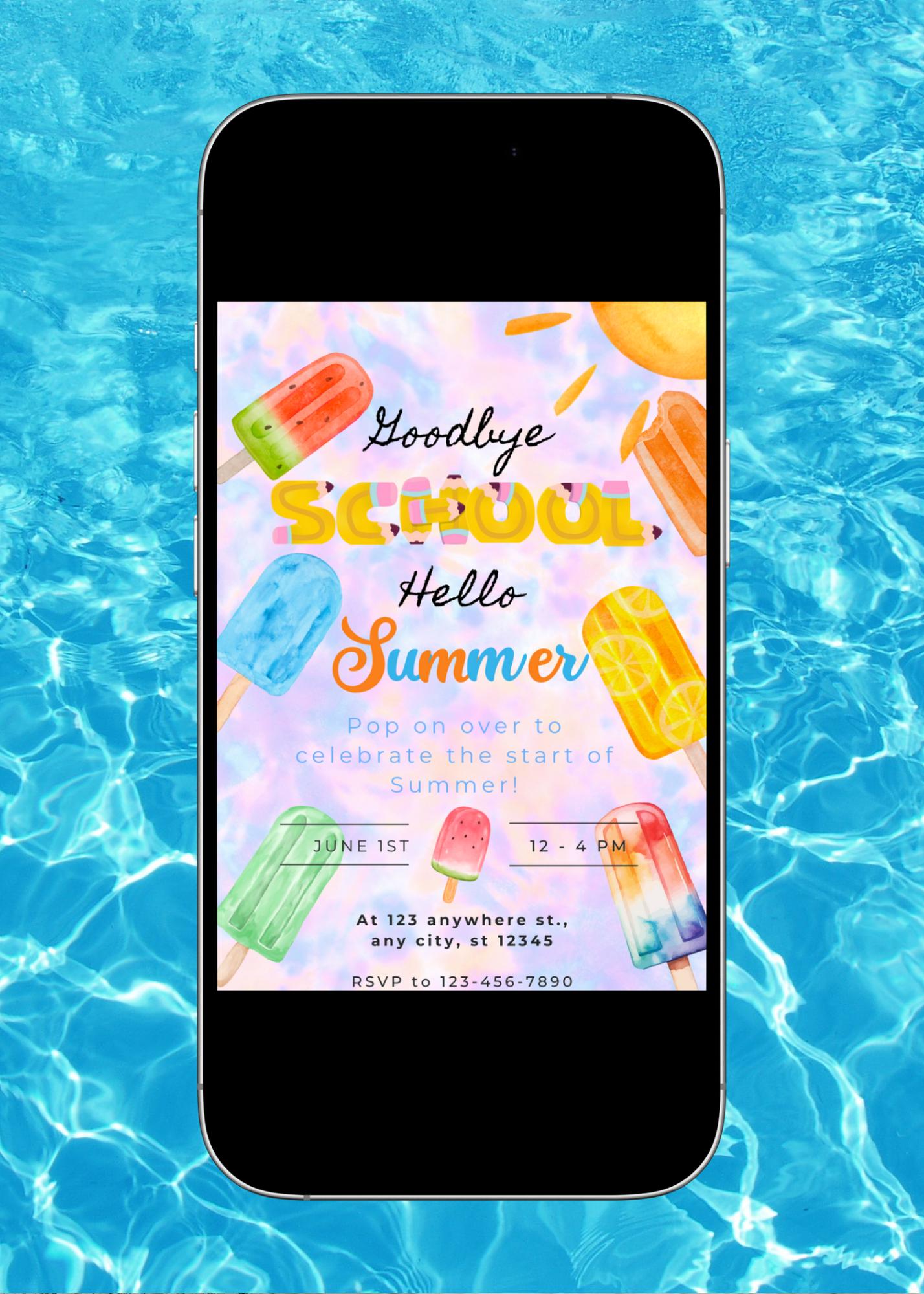 End of School Pool Party Invitation: Popsicle Summer Theme (Digital Download)