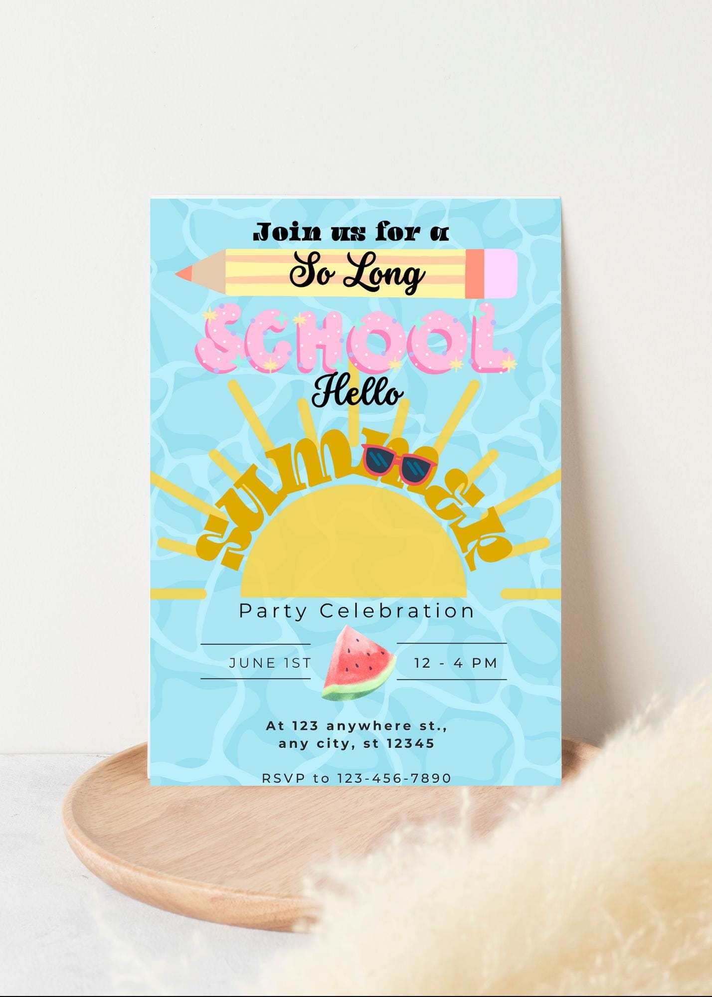 End of School Pool Party Invitation: Hello Summer, EDITABLE 5x7 (Digital Download)