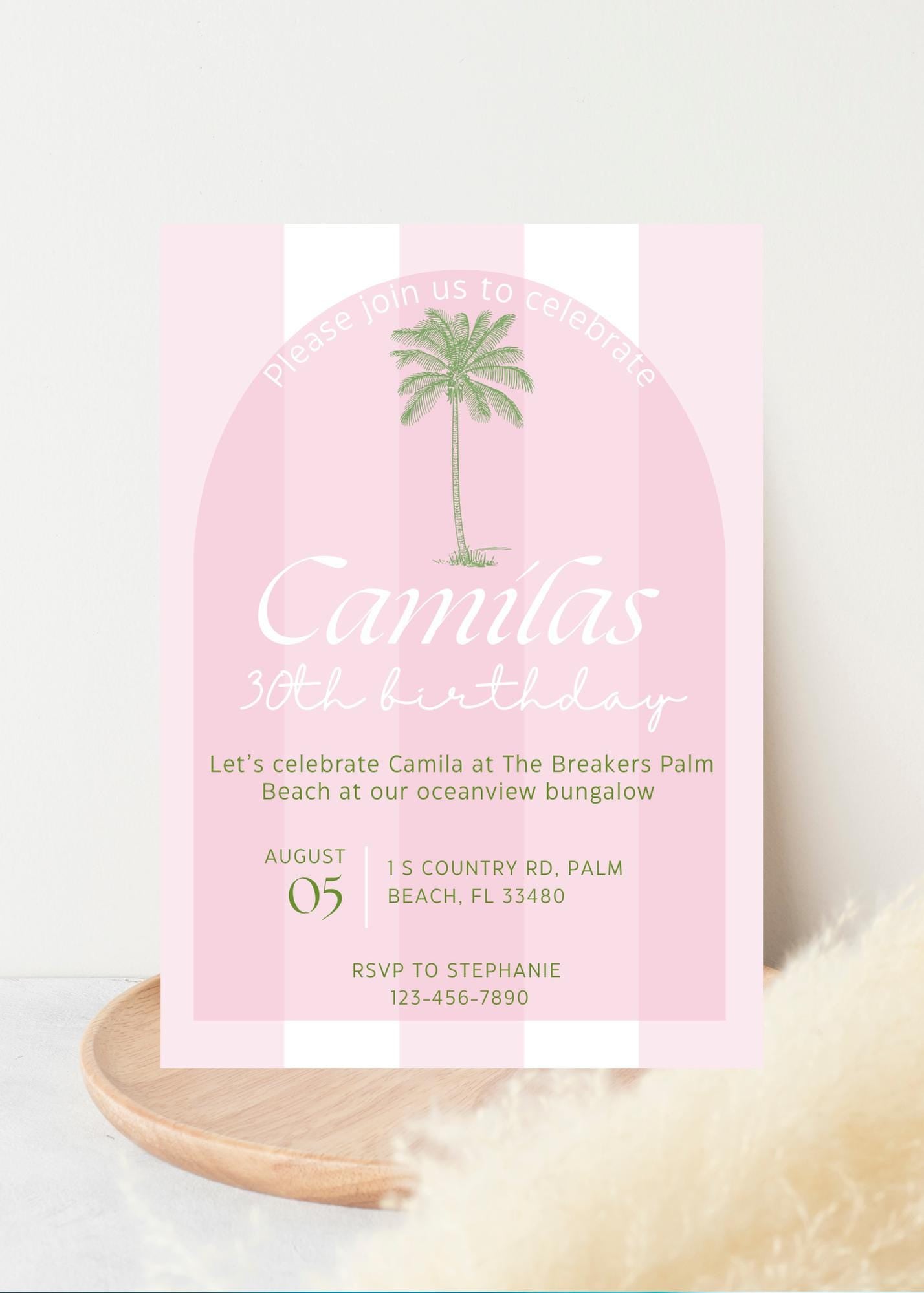 Beach Club Birthday Invitation: Editable Palm Theme Party (Digital Download)