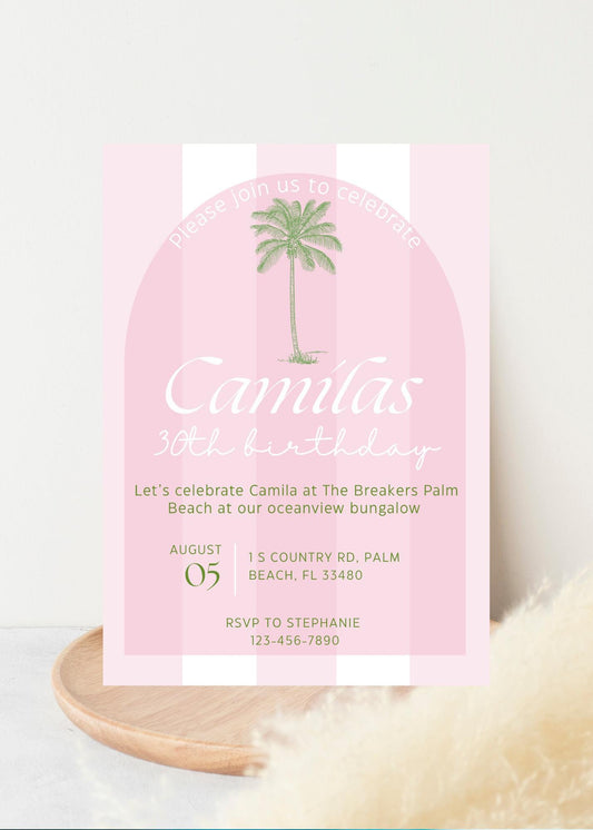 Beach Club Birthday Invitation: Editable Palm Theme Party (Digital Download)