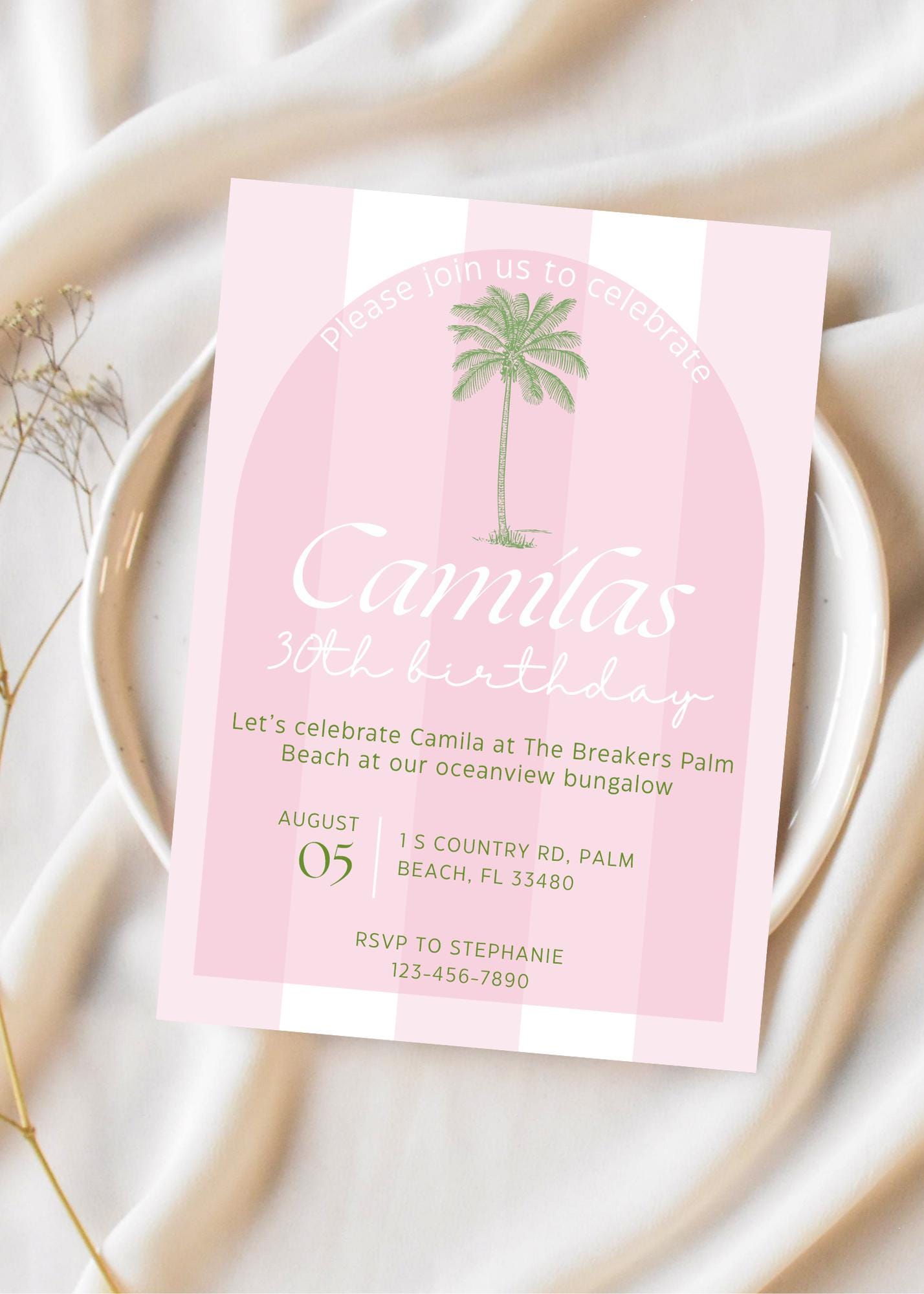 Beach Club Birthday Invitation: Editable Palm Theme Party (Digital Download)