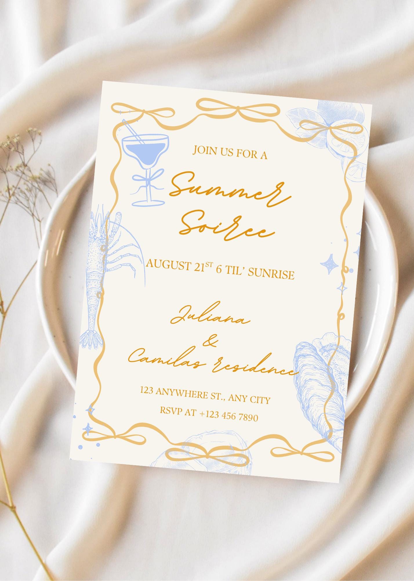 Hand-Drawn Summer Soiree Invitation: Editable Drinks Party Evite (Digital Download, 5x7 inches)