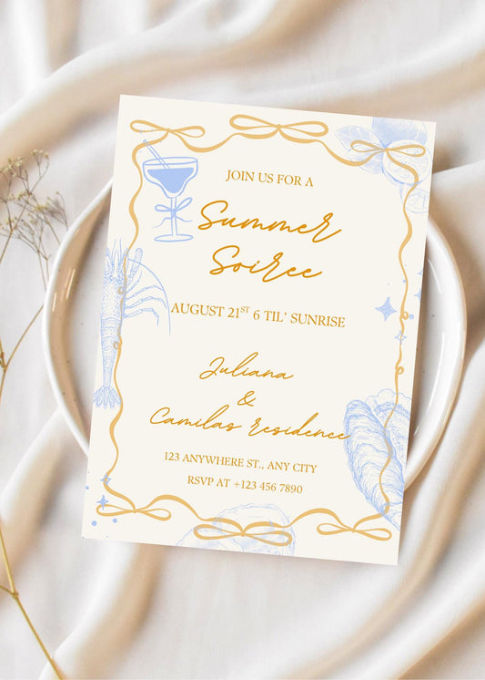 Hand-Drawn Summer Soiree Invitation: Editable Drinks Party Evite (Digital Download, 5x7 inches)