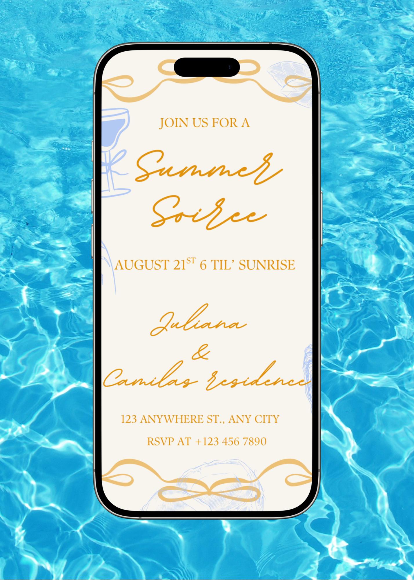 Hand-Drawn Summer Soiree Invitation: Editable Drinks Party Evite (Digital Download, 5x7 inches)