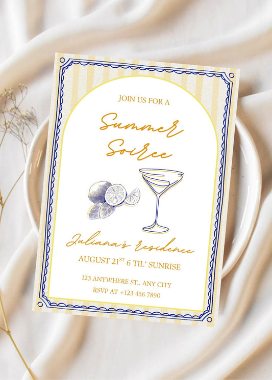 Summer Soirée Invitation: Hand-Drawn Drinks Party Evite (Digital Download, 5x7 inches)