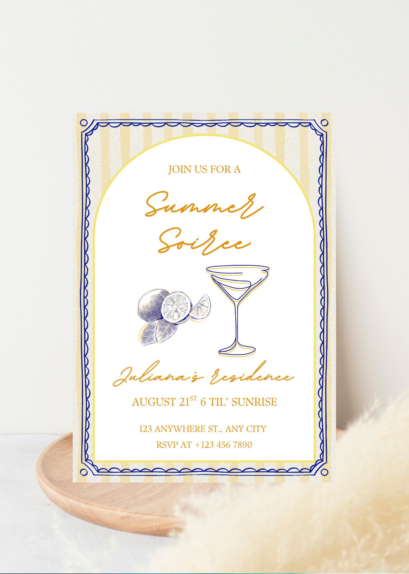 Summer Soirée Invitation: Hand-Drawn Drinks Party Evite (Digital Download, 5x7 inches)