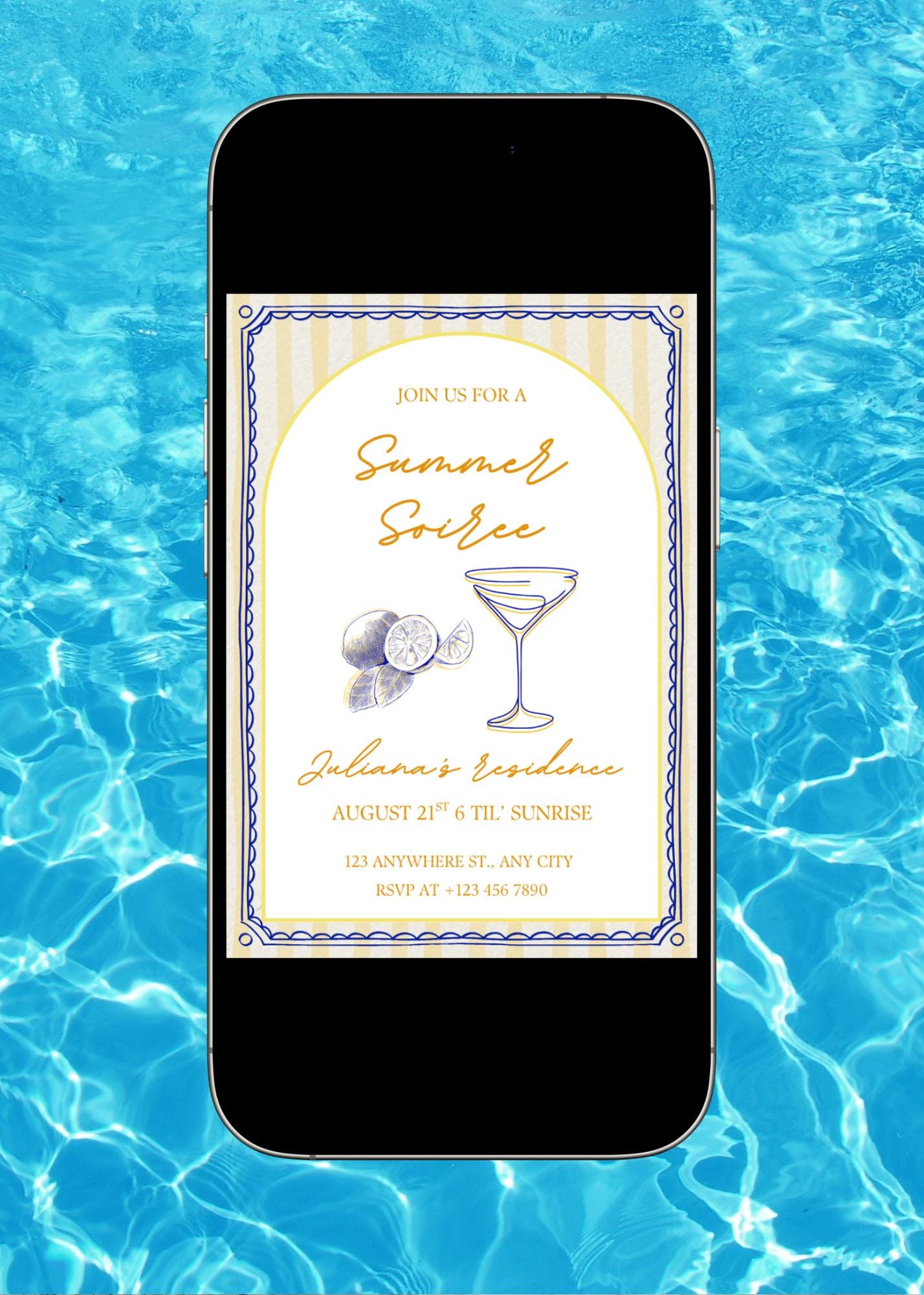 Summer Soirée Invitation: Hand-Drawn Drinks Party Evite (Digital Download, 5x7 inches)