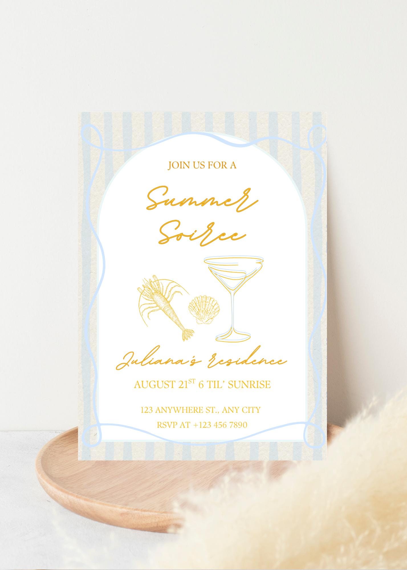 Summer Soirée Invitation: Hand-Drawn Drinks Party Evite (Editable Canva Template, Digital Download)