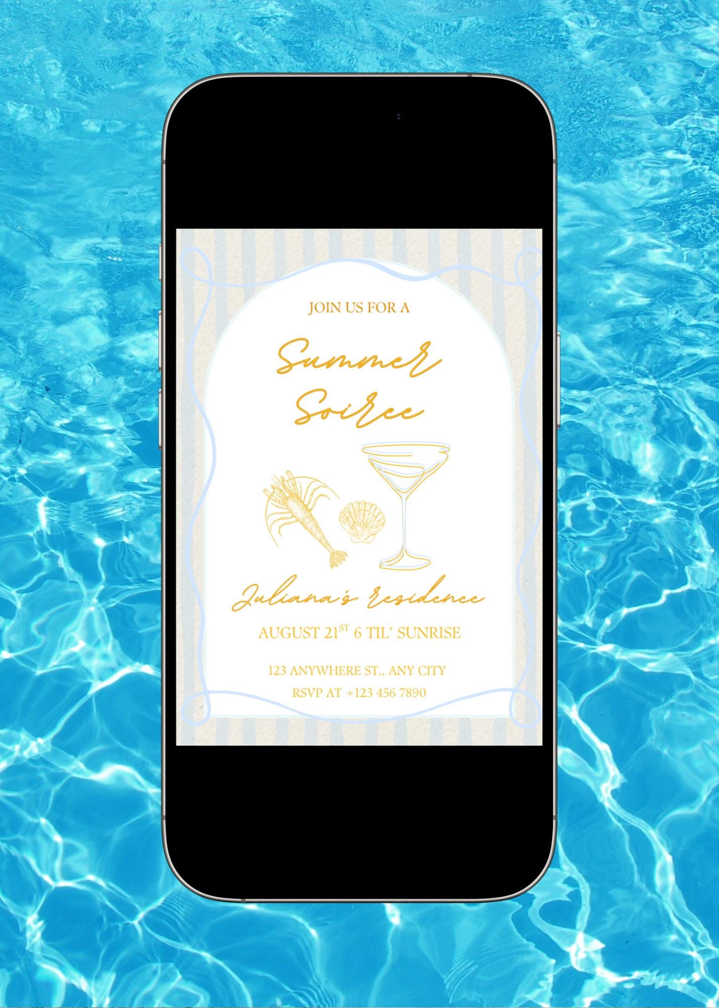 Summer Soirée Invitation: Hand-Drawn Drinks Party Evite (Editable Canva Template, Digital Download)