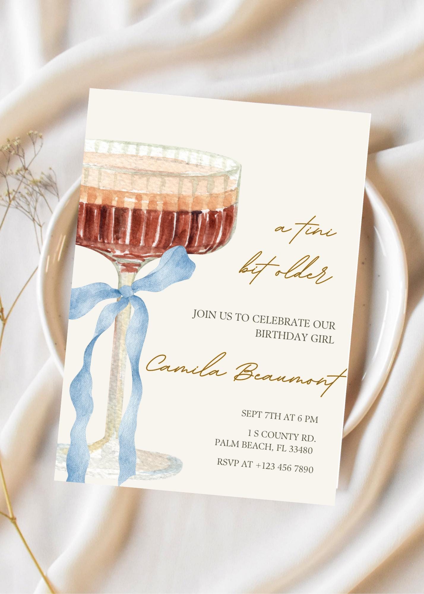 Martini Birthday Invitation: Editable Drink Theme, Women's Party (Canva Template, Digital Download)