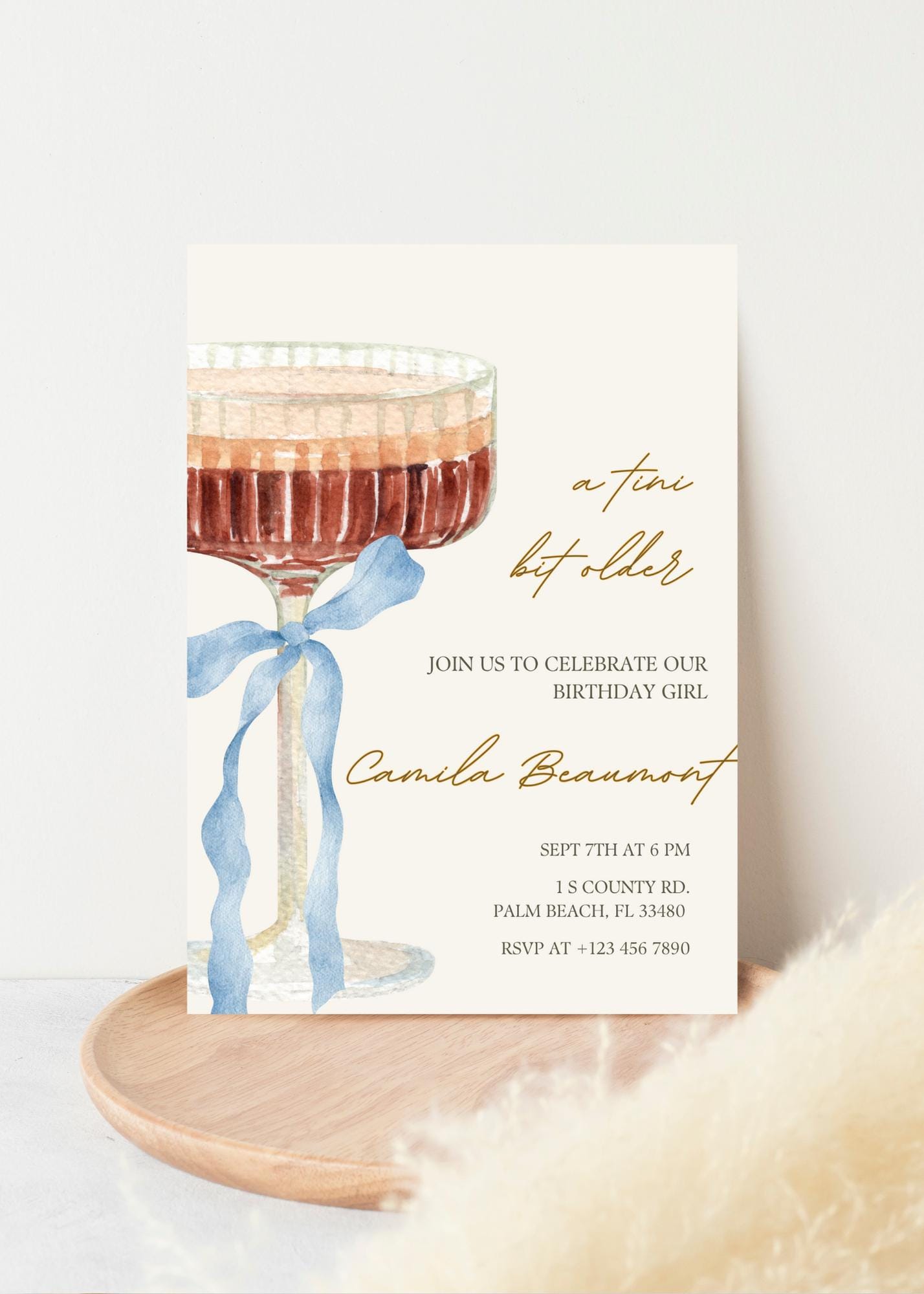 Martini Birthday Invitation: Editable Drink Theme, Women's Party (Canva Template, Digital Download)