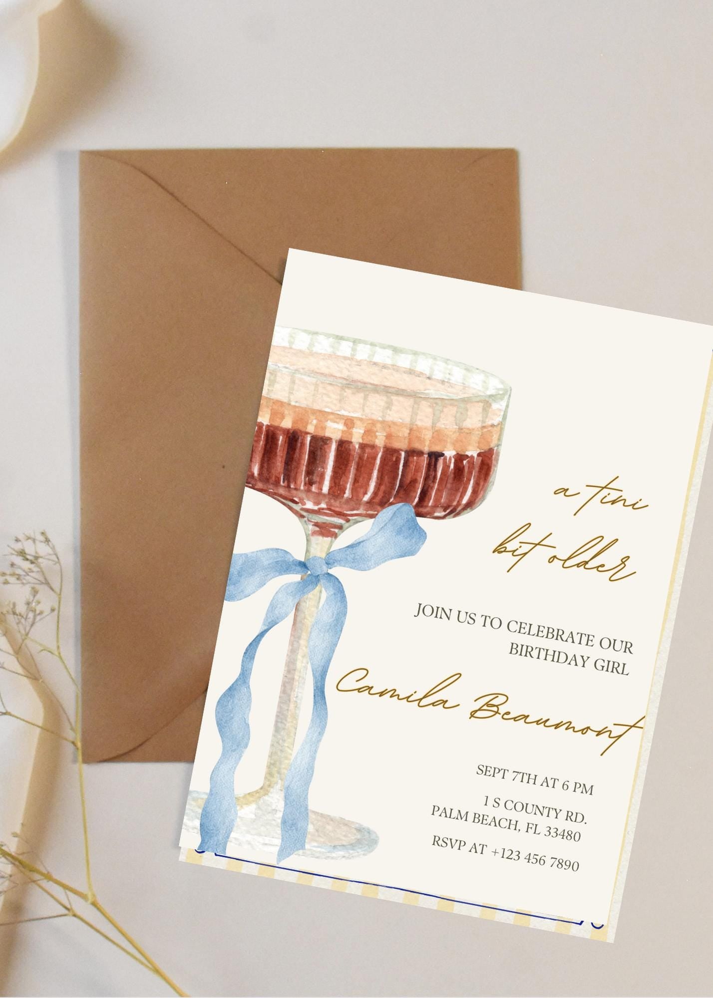 Martini Birthday Invitation: Editable Drink Theme, Women's Party (Canva Template, Digital Download)