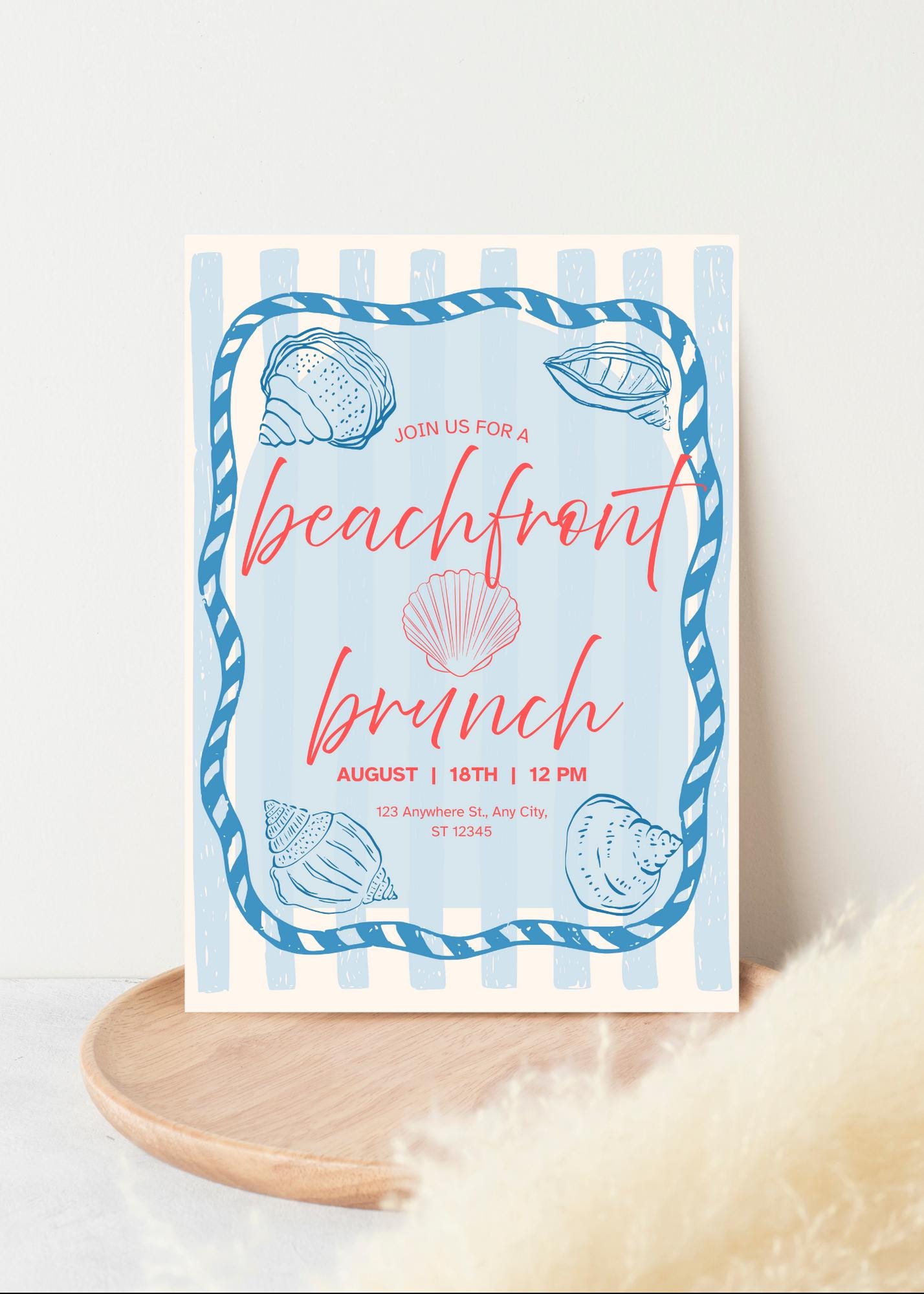 Beach Brunch Invitation: Summer Birthday Party, Sun & Sea (Digital Download, 5x7 inches Canva Template)